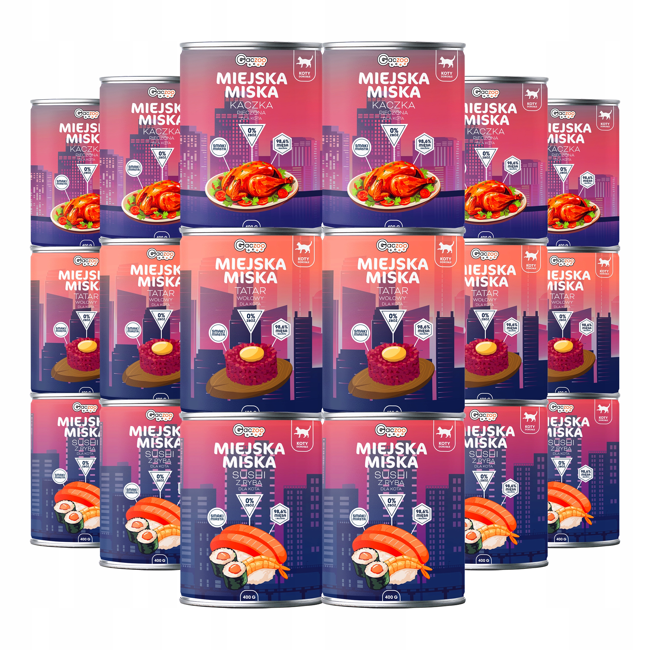 Levně Krmivo mokré pro kočky Městská miska Gaczoo mix chutí 18 x 400 g bez obilovin