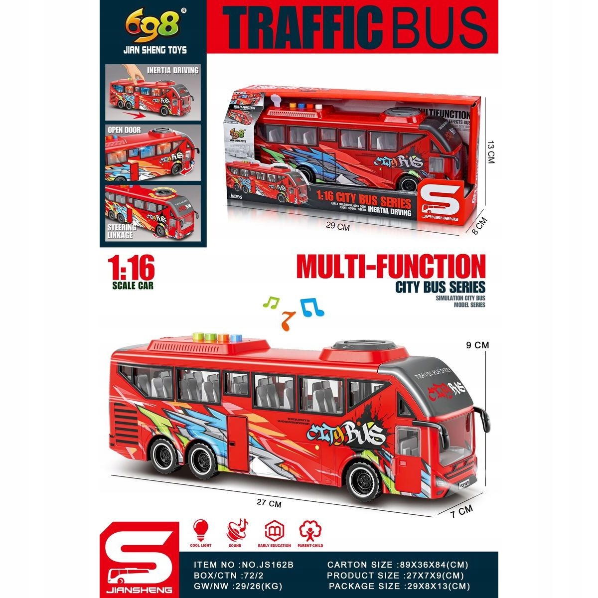 Alltoys Autobus czerwony 1 : 16