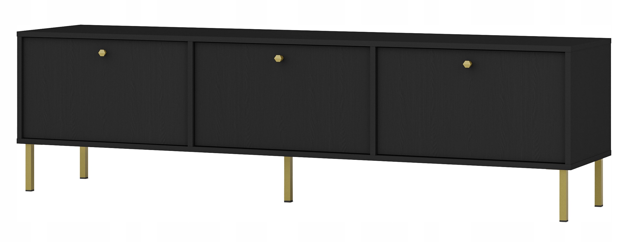 Třídveřová Rtv skříňka Oktio 180 cm černá grafit na zlatých nohách