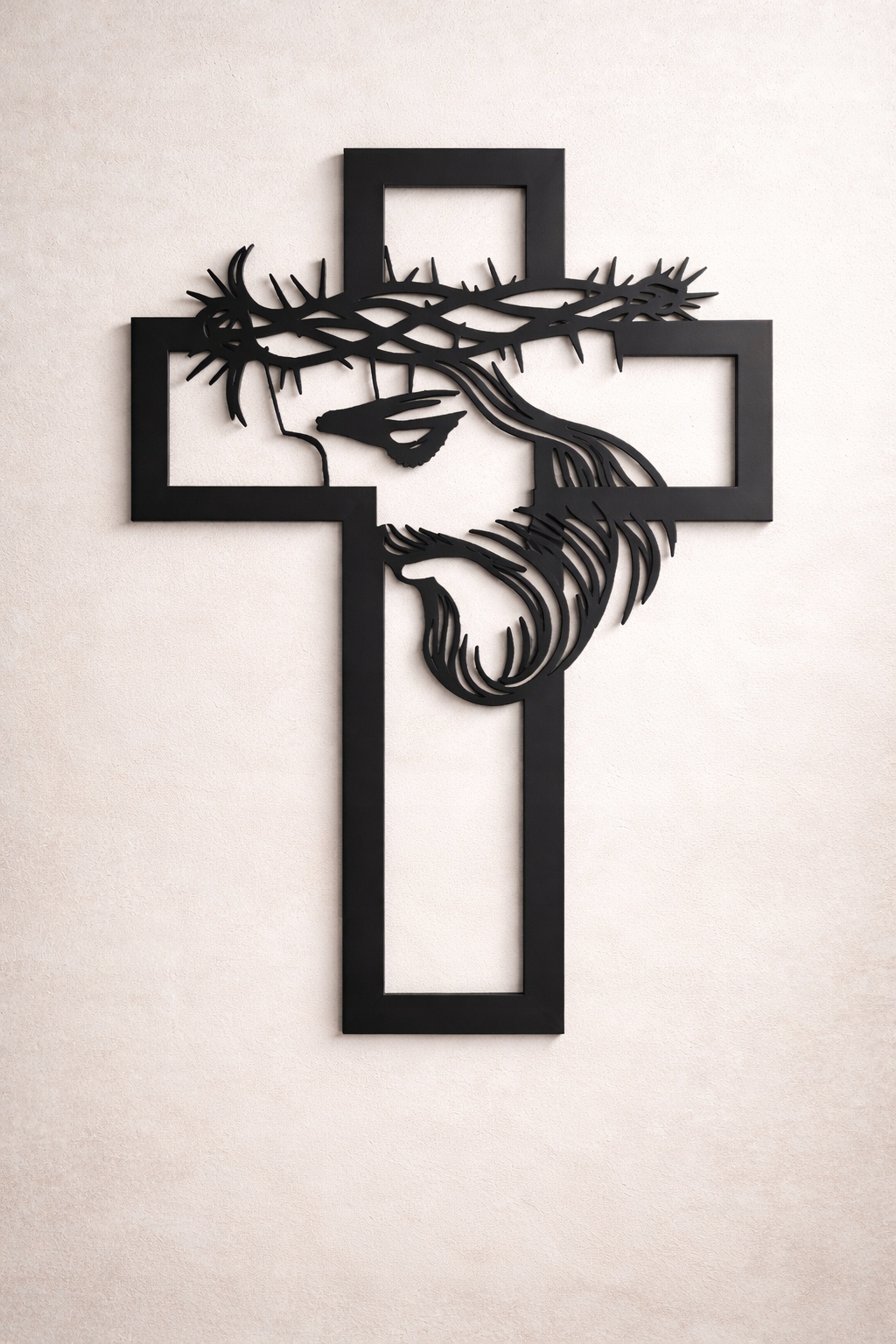 Černý dekorativní kříž s obrázkem Ježíše 65 x 48 cm nástěnná dekorace