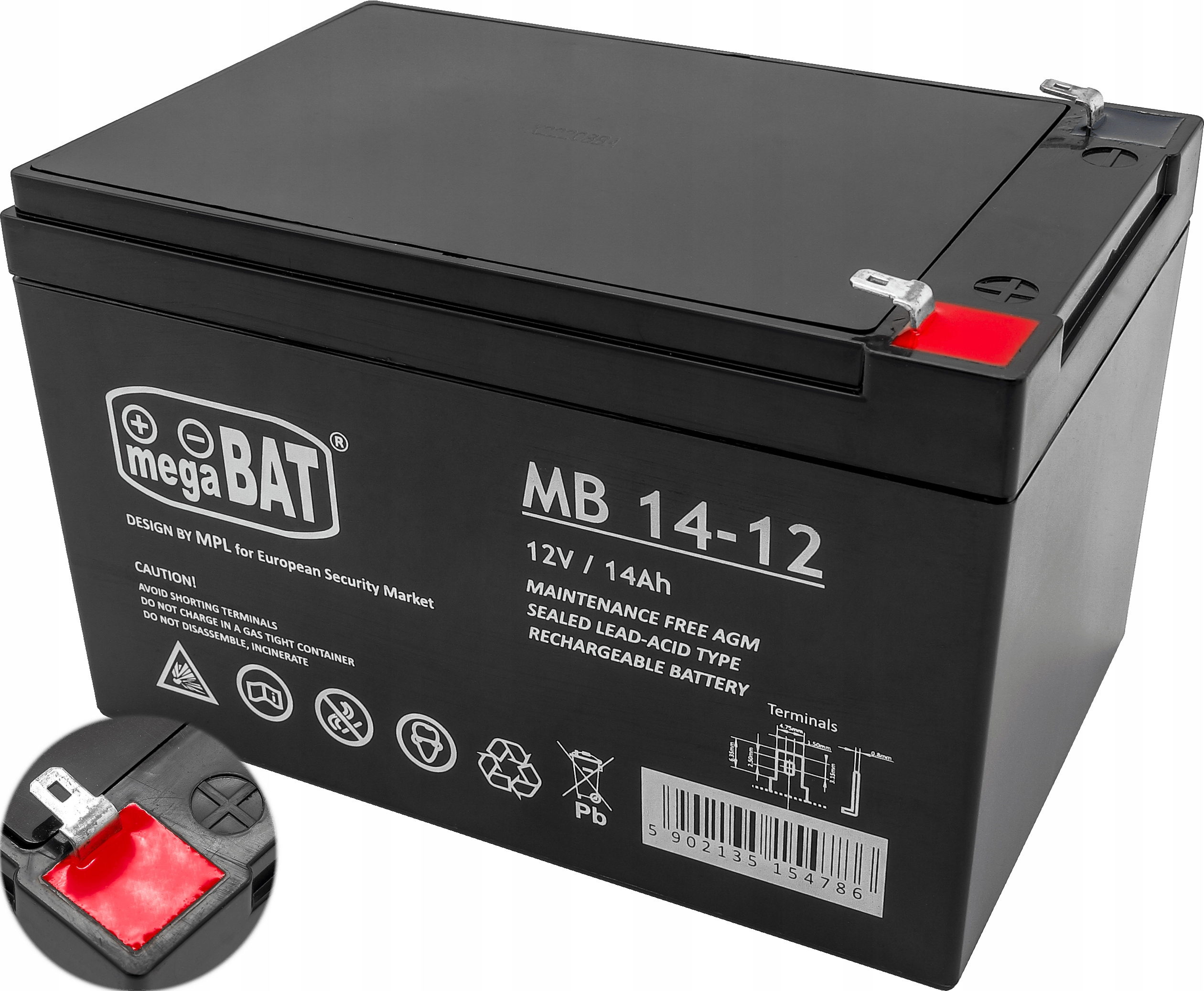 Akumulator Bezobsługowy megaBAT 12V 14Ah Ups Alarm