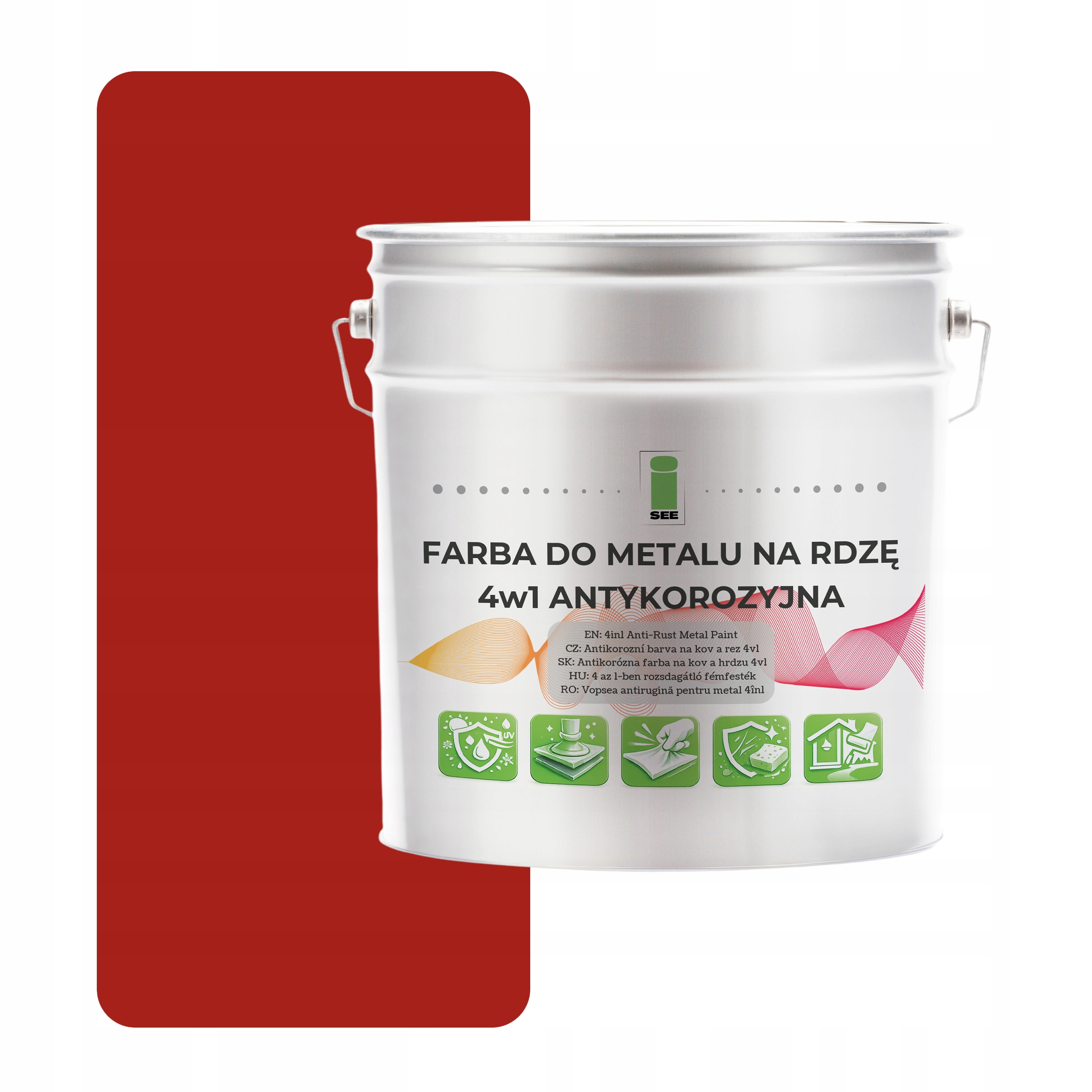 Barva na kov proti korozi 4v1 červená RAL3001 I See pozink ocel 5L polomatná