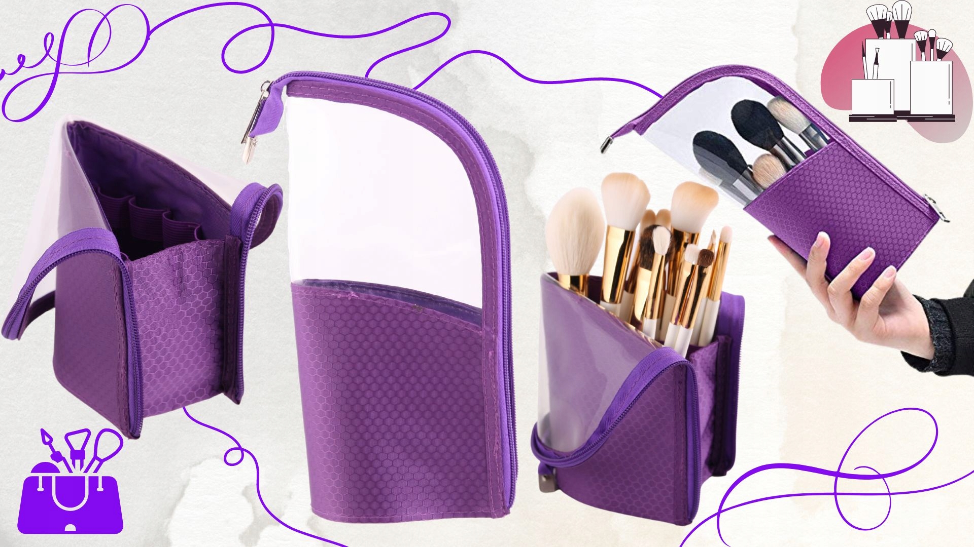 KOSMETYCZKA ETUI NA KOSMETYKI ZAMEK PODRÓŻNA DUŻA Kolor dominujący czarny