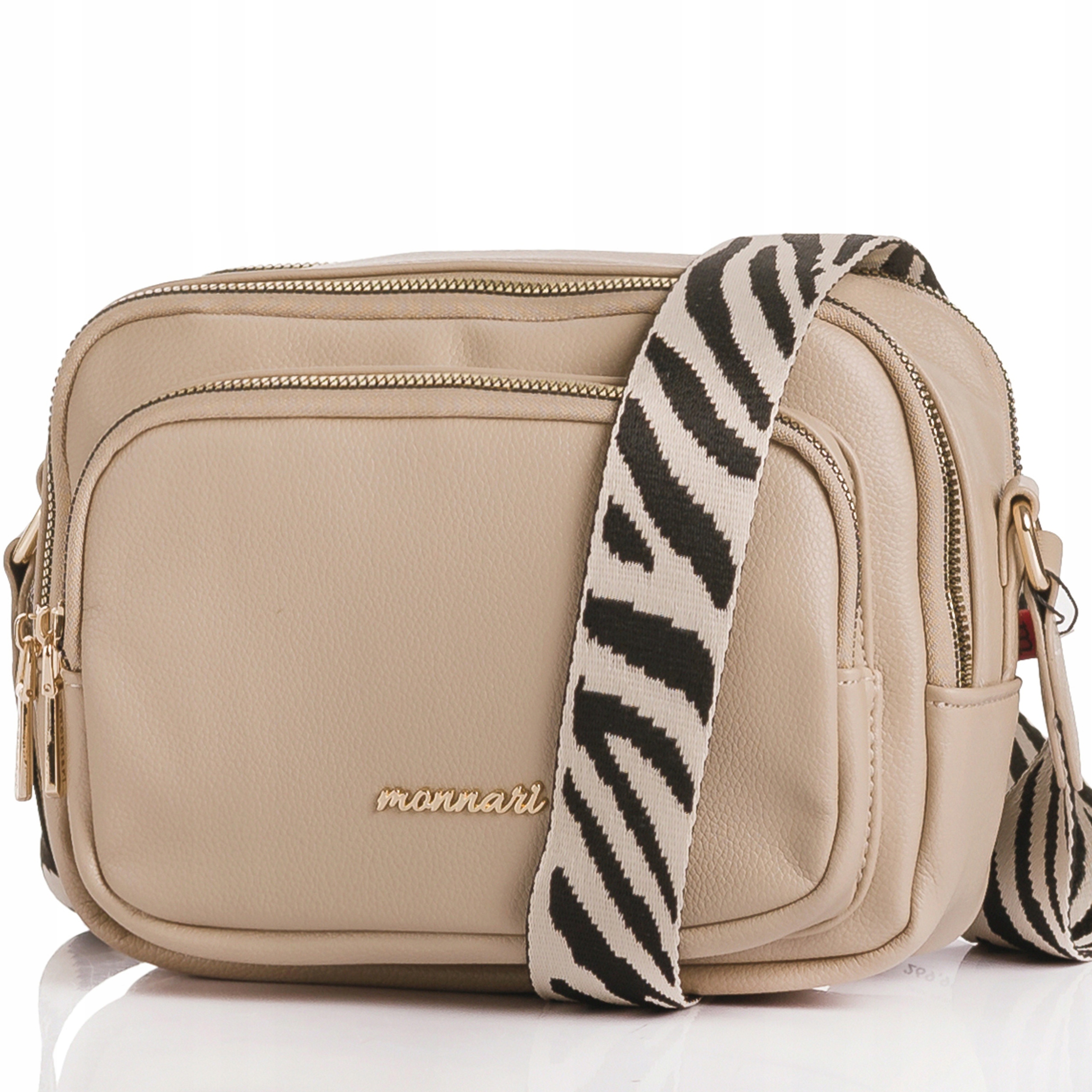 Monnari Torebka na ramię Listonoszka Pojemna Dwukomorowa Beżowa Premium