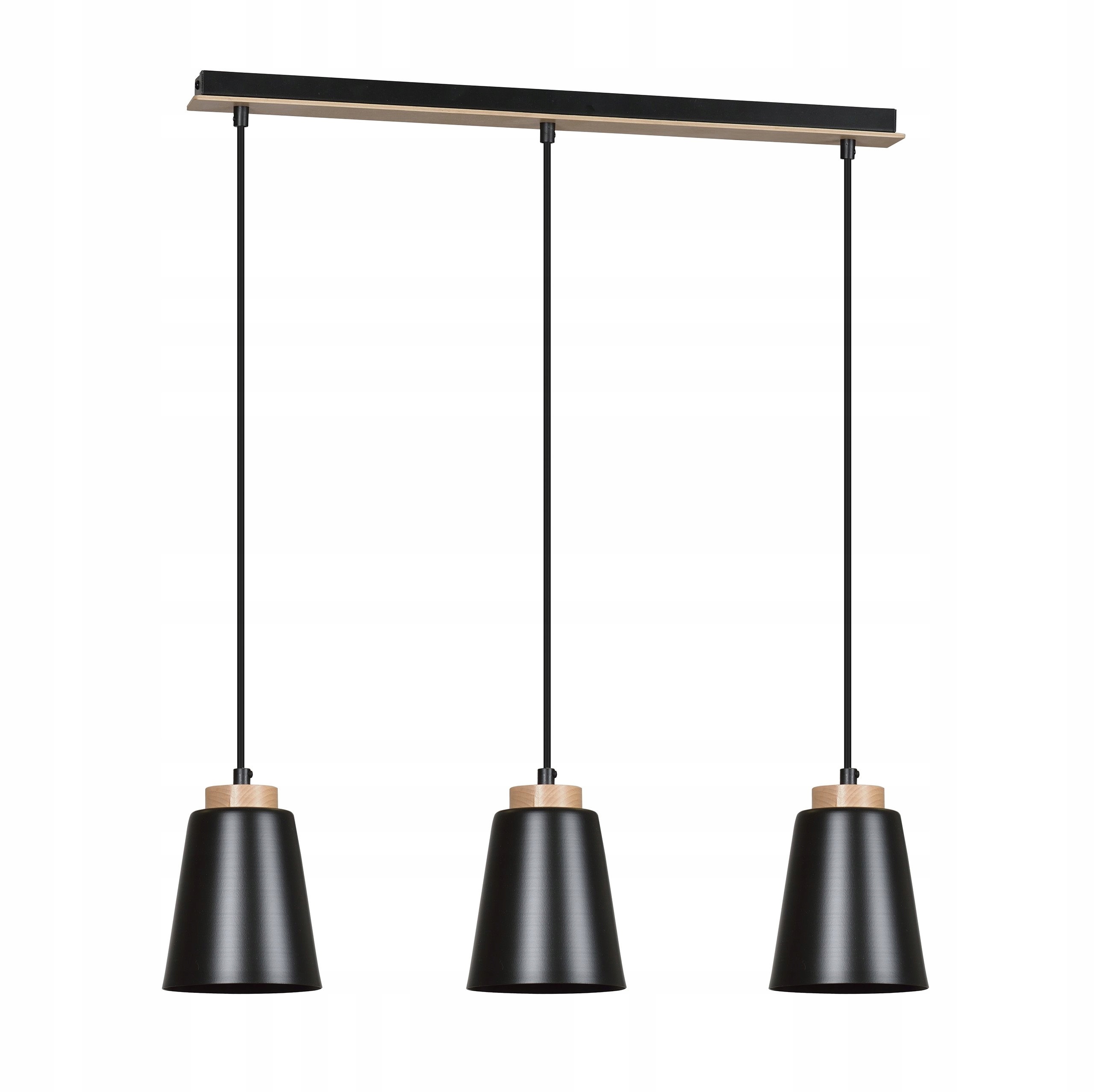 Závěsná lampa Bolero 3 černá, skandinávské dřevo do jídelny nad ostrovní stůl
