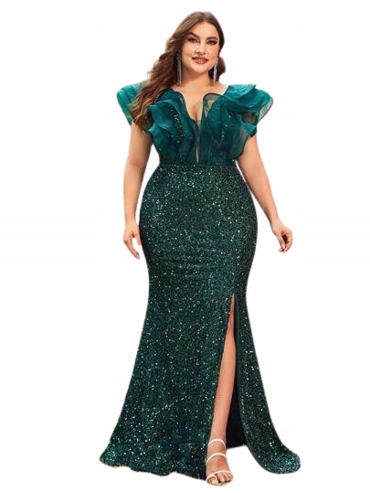 Shein Zelená Šaty Plus Size S Volánky A Flitry 48 1LA