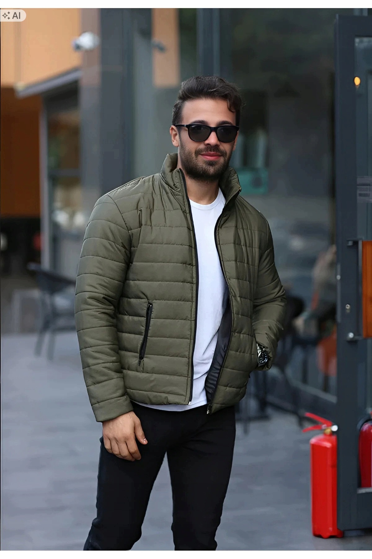 Pánská Prošívaná Bunda Ve Sportovním Stylu Olivová XL 5IA