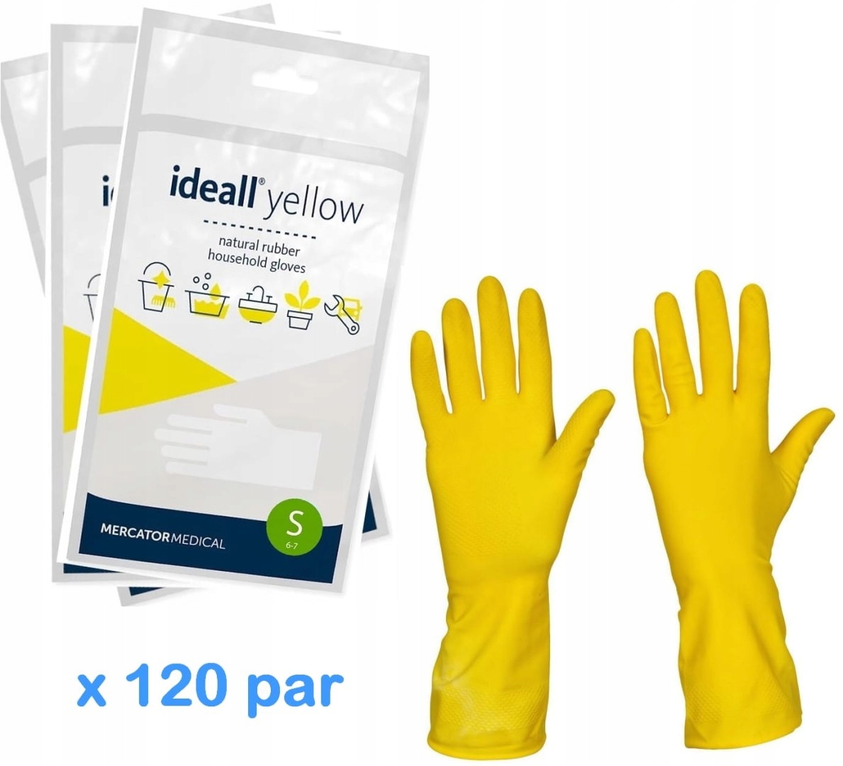 Latexové ekonomické rukavice žluté Ideall Yellow 120 párů (s 6-7)