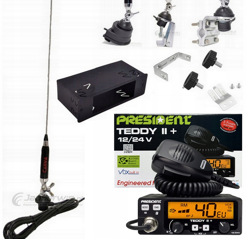 Kompletná Sada Cb Rádio Teddy II+ Policová Anténa Držiak Tir Bus 12/24V