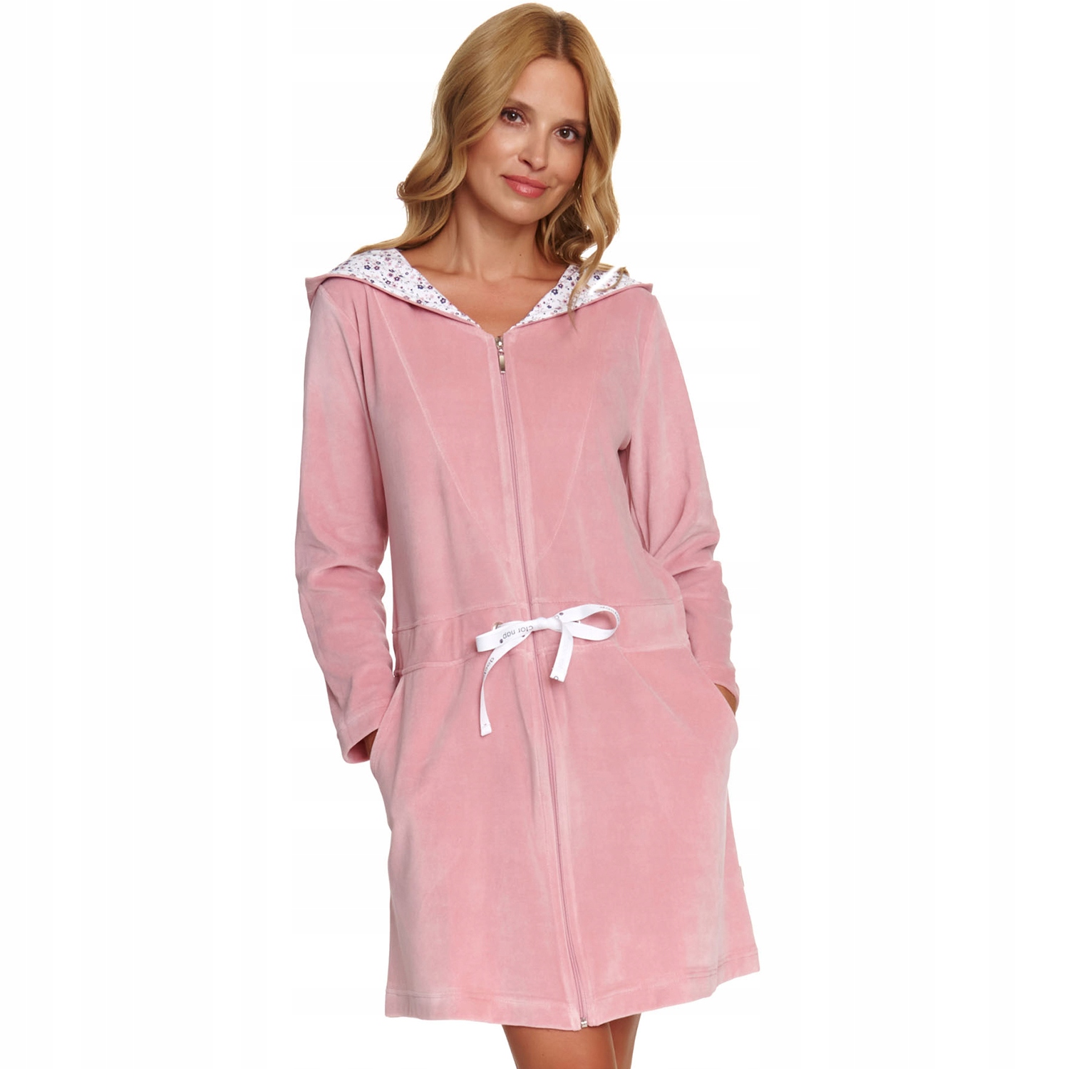 Doctor Nap SWO.1008 papaya s kapucí bavlna na zip růžový Župan 2XL