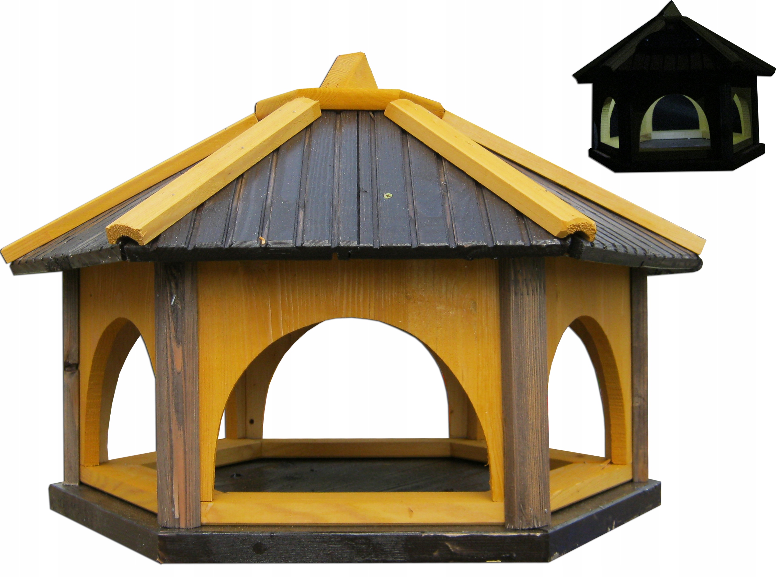 Velké krmítko pro ptáky ze dřeva do zahrady K60_S XXL šedé solární Led Pl