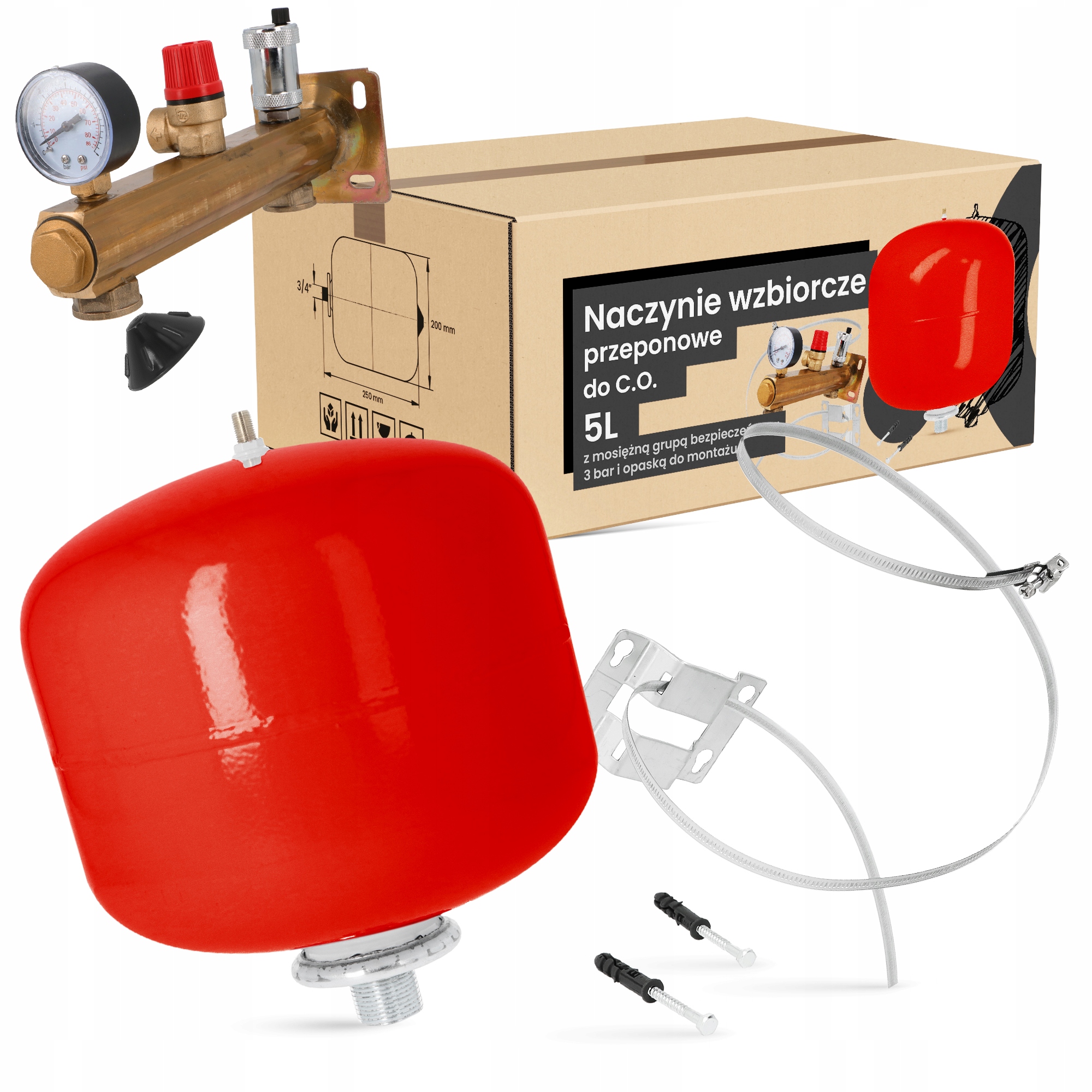 Membránová expanzná nádoba C.o. 5L Mosadzná skupina Opaska Ad