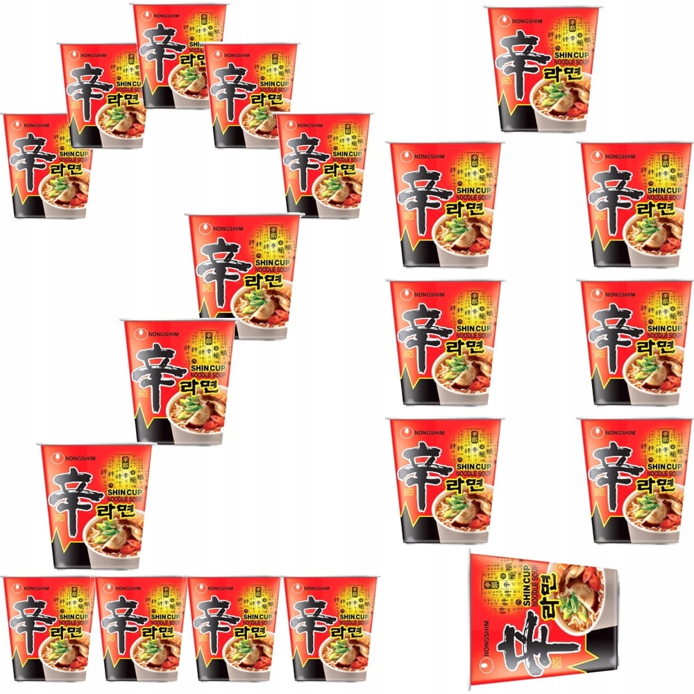 20 x Korejská Instantní polévka Shin Ramyun Ostrá Hot Hrnek Cup 68 g Nong Shim