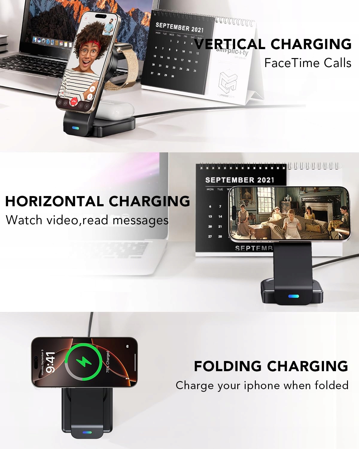 QUVFHE Magnetyczna Składana Stacja Ładowania 3w1 iPhone Apple Watch AirPods — miniatura 5