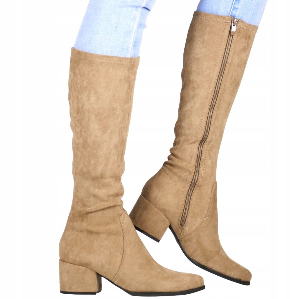 Béžové Kozačky Přiléhající Ke Kolenům, Vysoké, Módní, Pohodlné Na Podpatku, Top