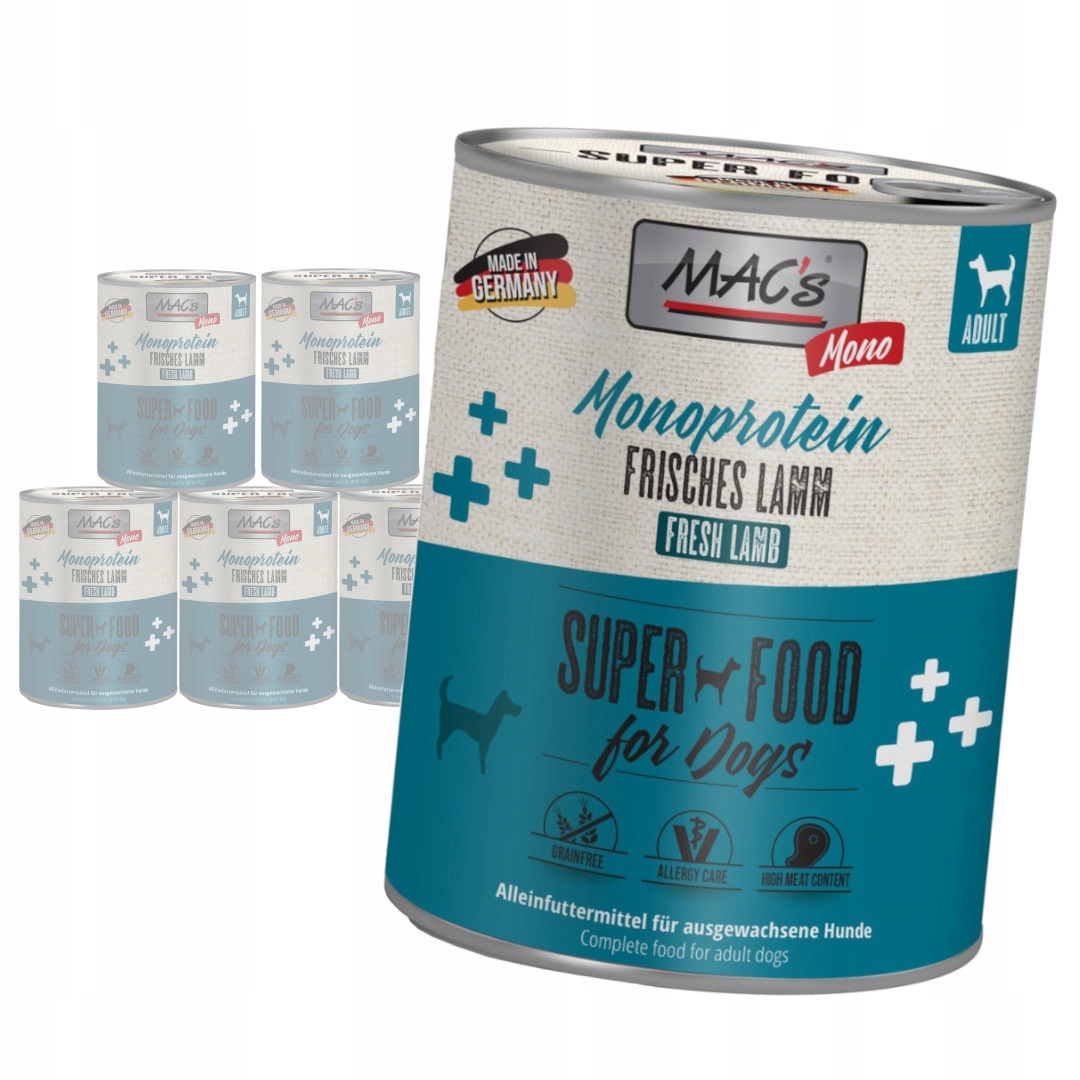 Levně Mac's Dog 6x800g Hypoalergenní Vlhké Krmivo Mono s jehněčím masem pro psa