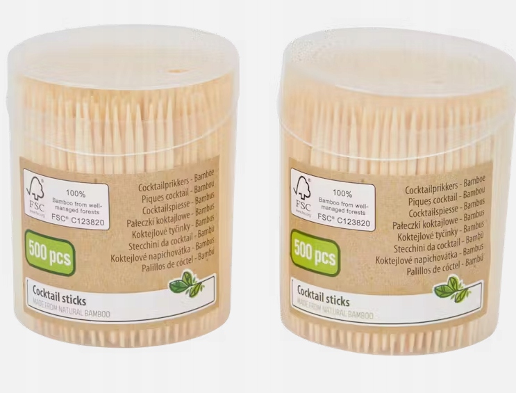 WYKAŁACZKI KOKTAJLOWE DREWNIANE W ETUI zestaw 1000 SZT przystawki Długość 6.5 cm