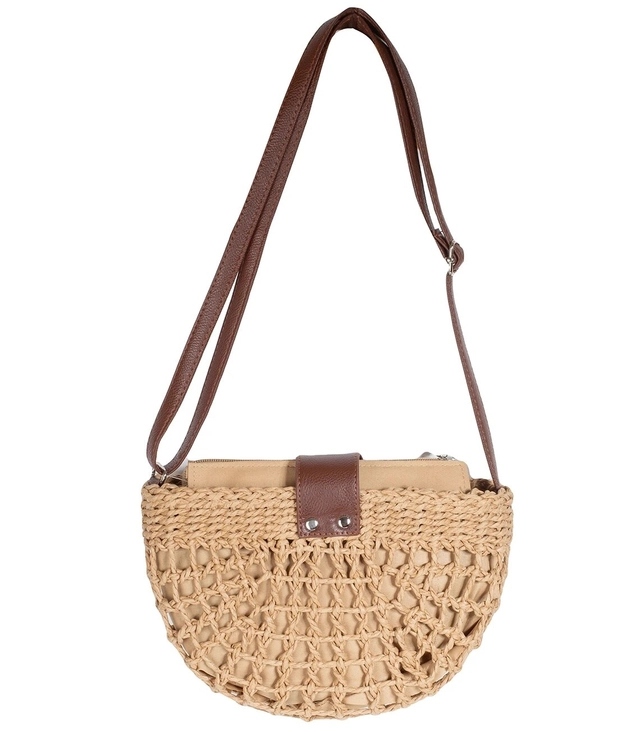 Mała torba torebka słomkowa pleciona na ramię Pleciona Letnia Kolor brązowy