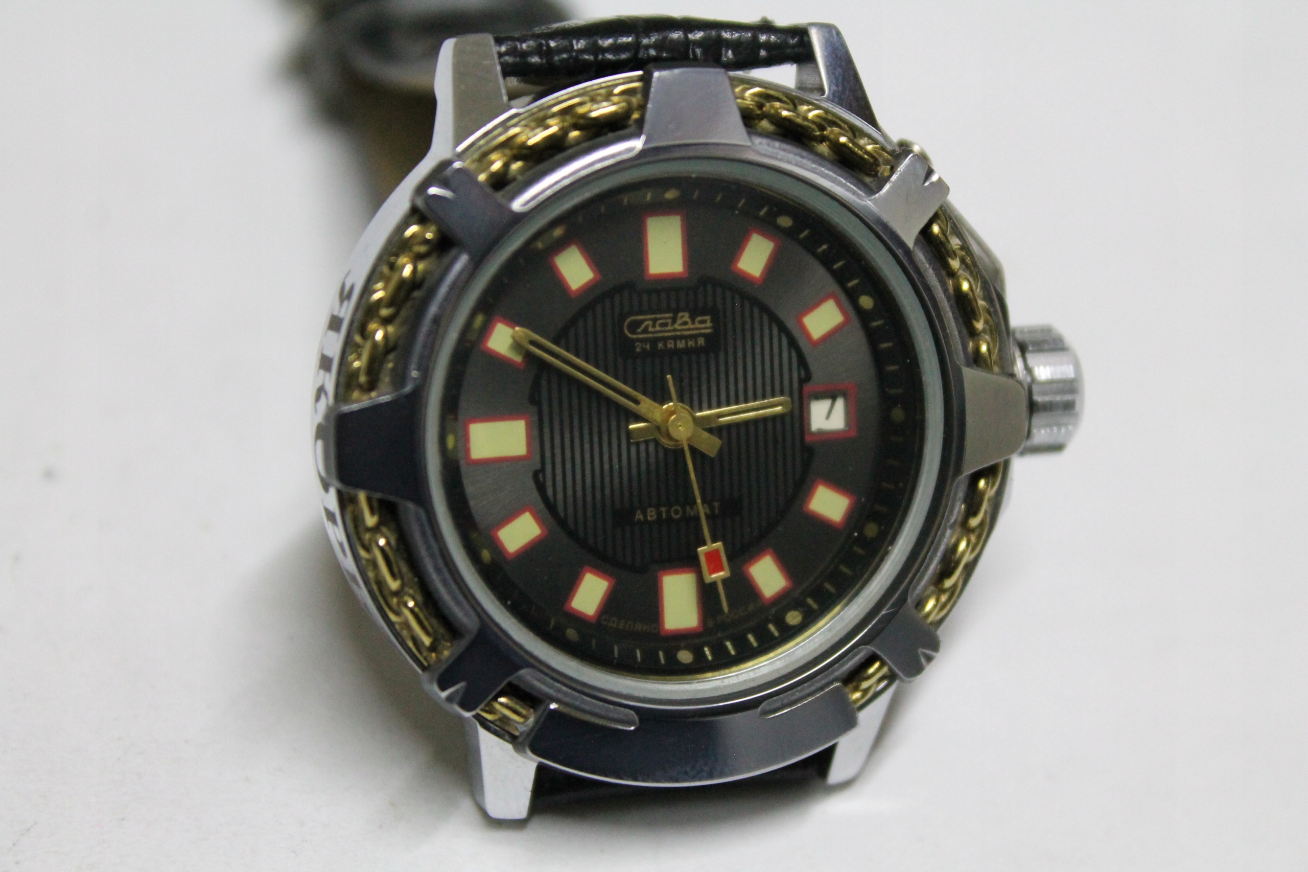 Slava Kapitan Automatické hodinky 24 kamenů Nos Vojenské ruské hodinky