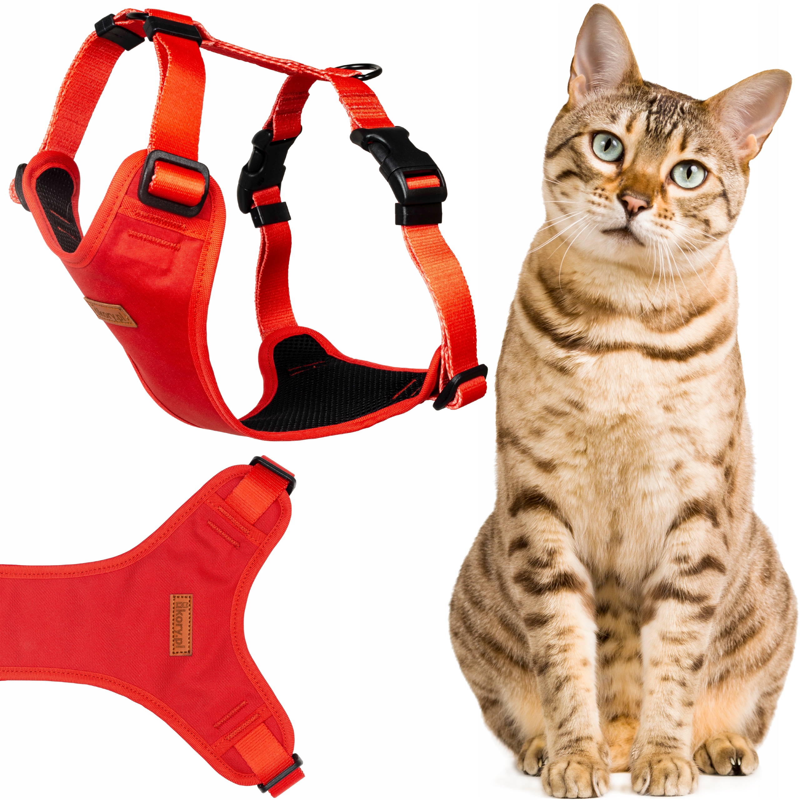 Beztlakové popruhy s regulací pro kočky Ukory Červené Bez Vzoru Hladké