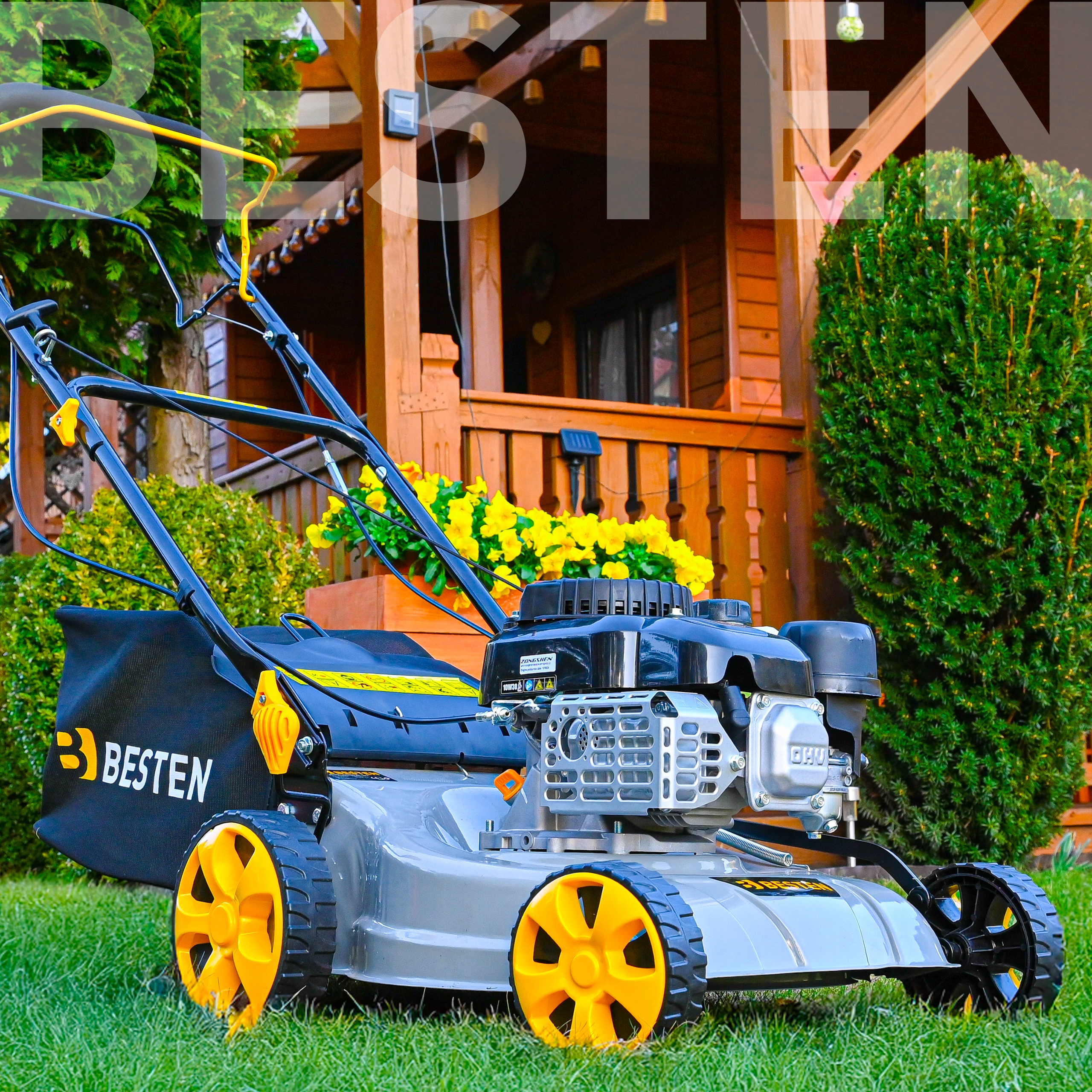 KOSIARKA SPALINOWA DO TRAWY Z NAPĘDEM MOCNA KOSZ 40L POJEMNOŚĆ 132CC Regulacja wysokości koszenia z regulacją