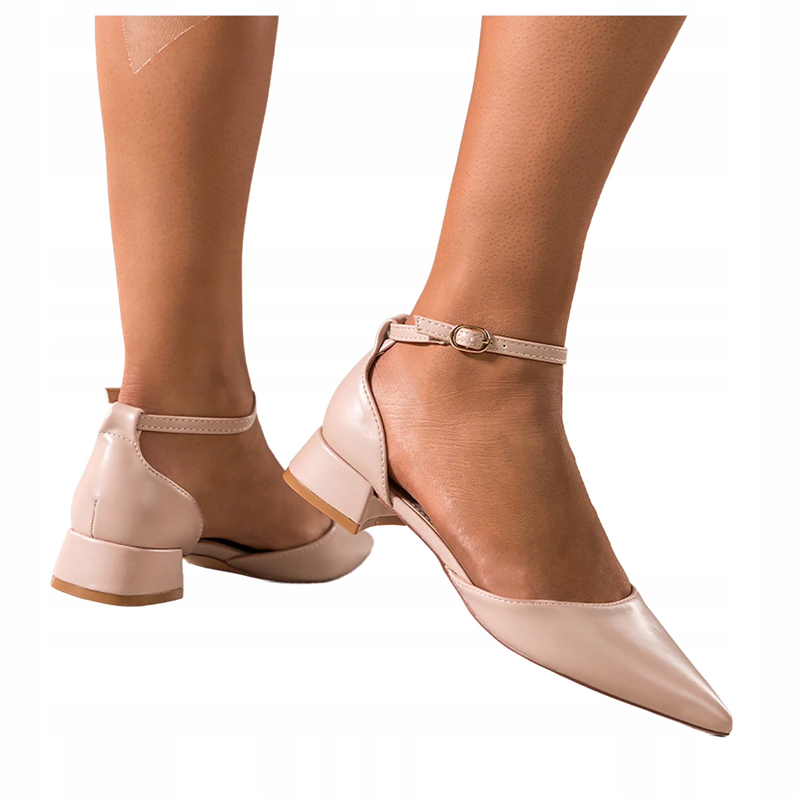 Beżowe Baleriny Damskie Zakryta Pięta Z Paskiem Niski Obcas r 37