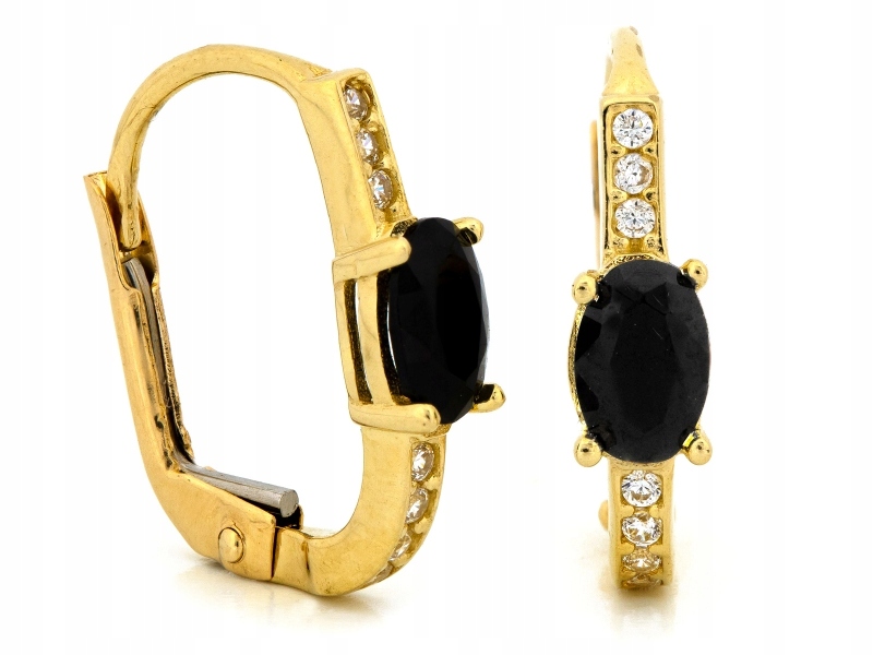 Náušnice zlaté 585 14kt zdobené bílými černými zirkony 2.03g jako dárek