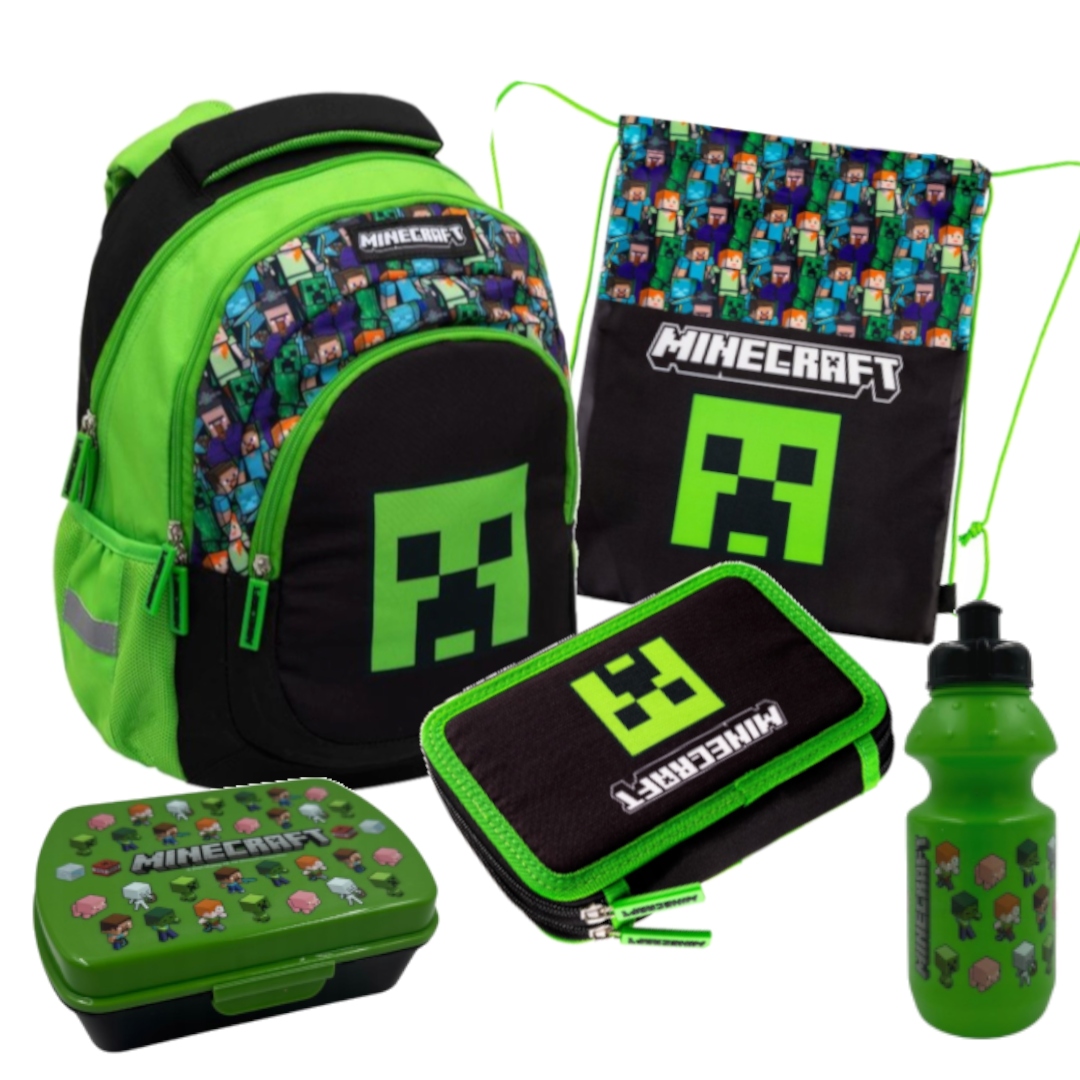 ZESTAW SZKOLNY 5-ELEMENTÓW DLA CHŁOPCA MINECRAFT STEVE CREEPER ASTRA