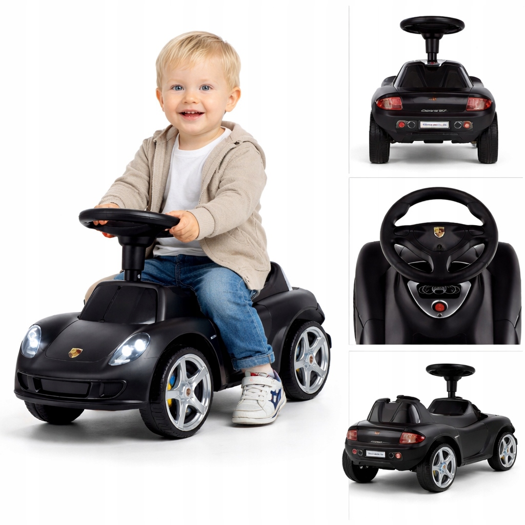 Jeździk Pchacz Dla Dzieci Porsche Czarny Muzyka Auto Do Odpychania Autko