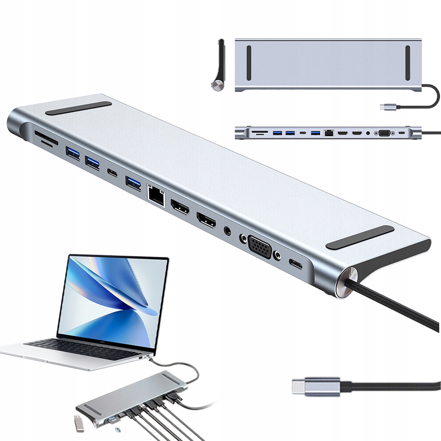 Dokovací Stanice 12 V 1 Z Hliníkové Slitiny Pro Notebook 280X80X19 MM