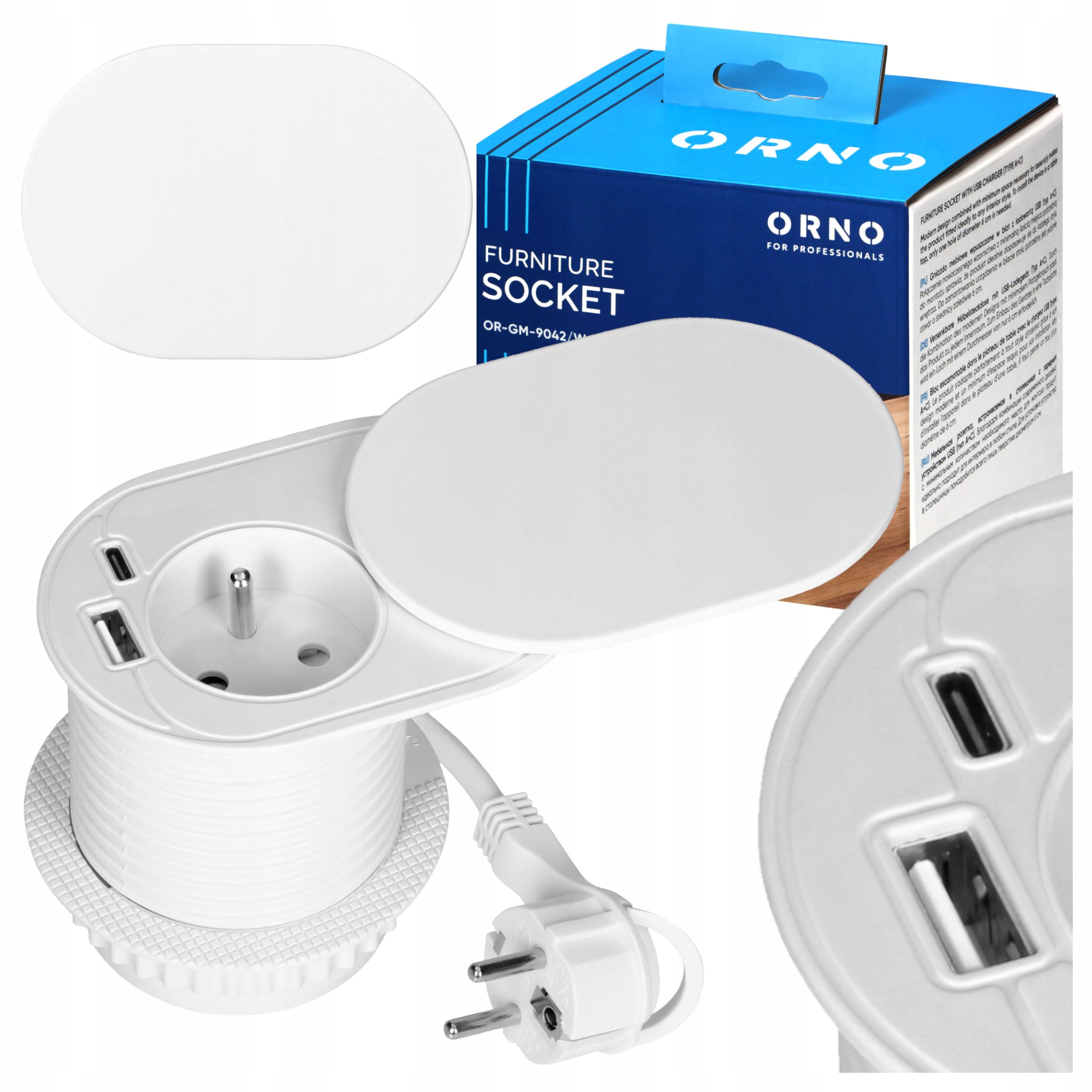 Gniazdo Wpuszczane Chowane w Blat Usb Usb-c Przesuwana Pokrywa Białe 1,9m