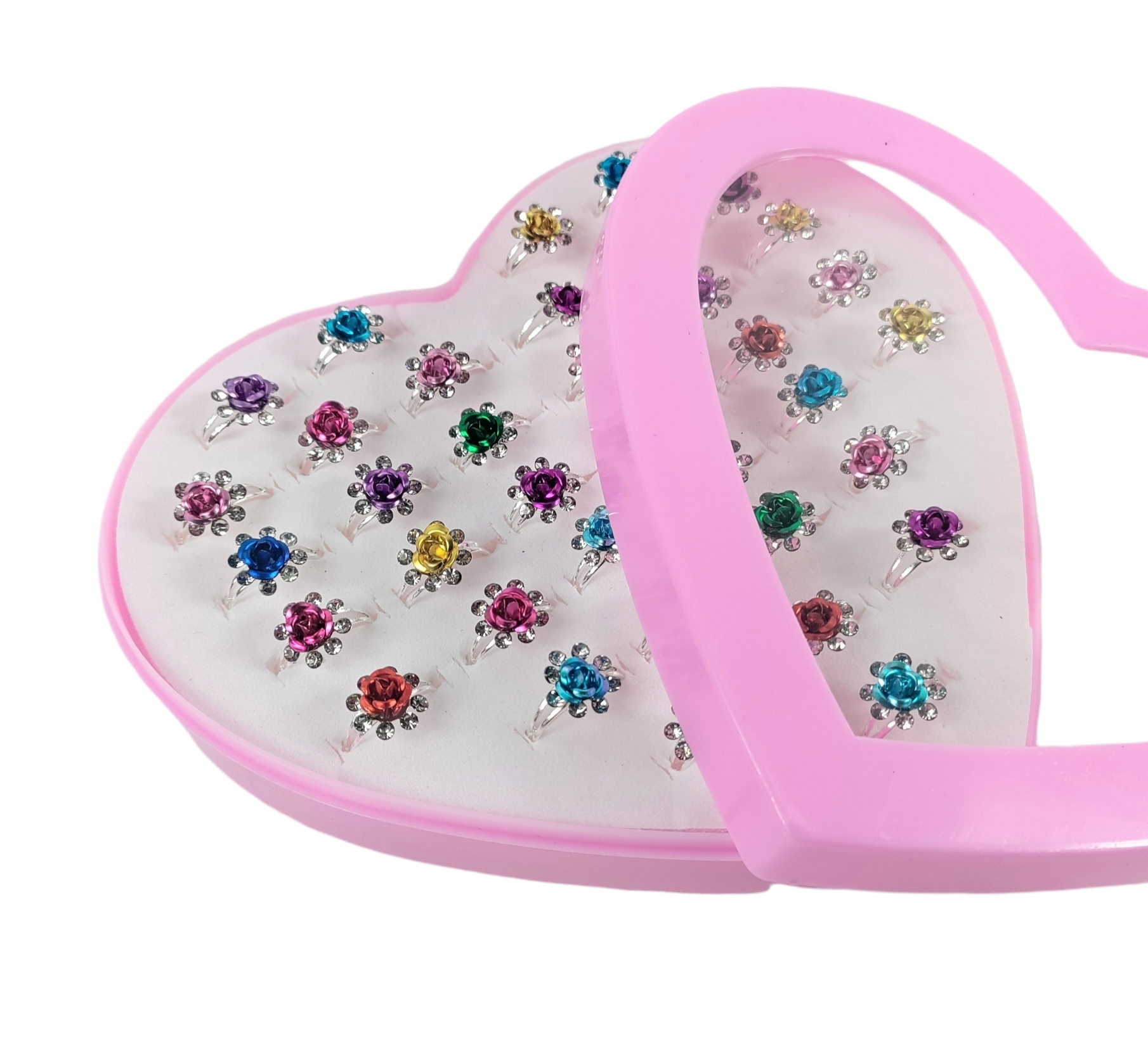 BIŻUTERIA PIERŚCIONKI DLA DZIEWCZYNKI zestaw 36szt Kolor wielokolorowy