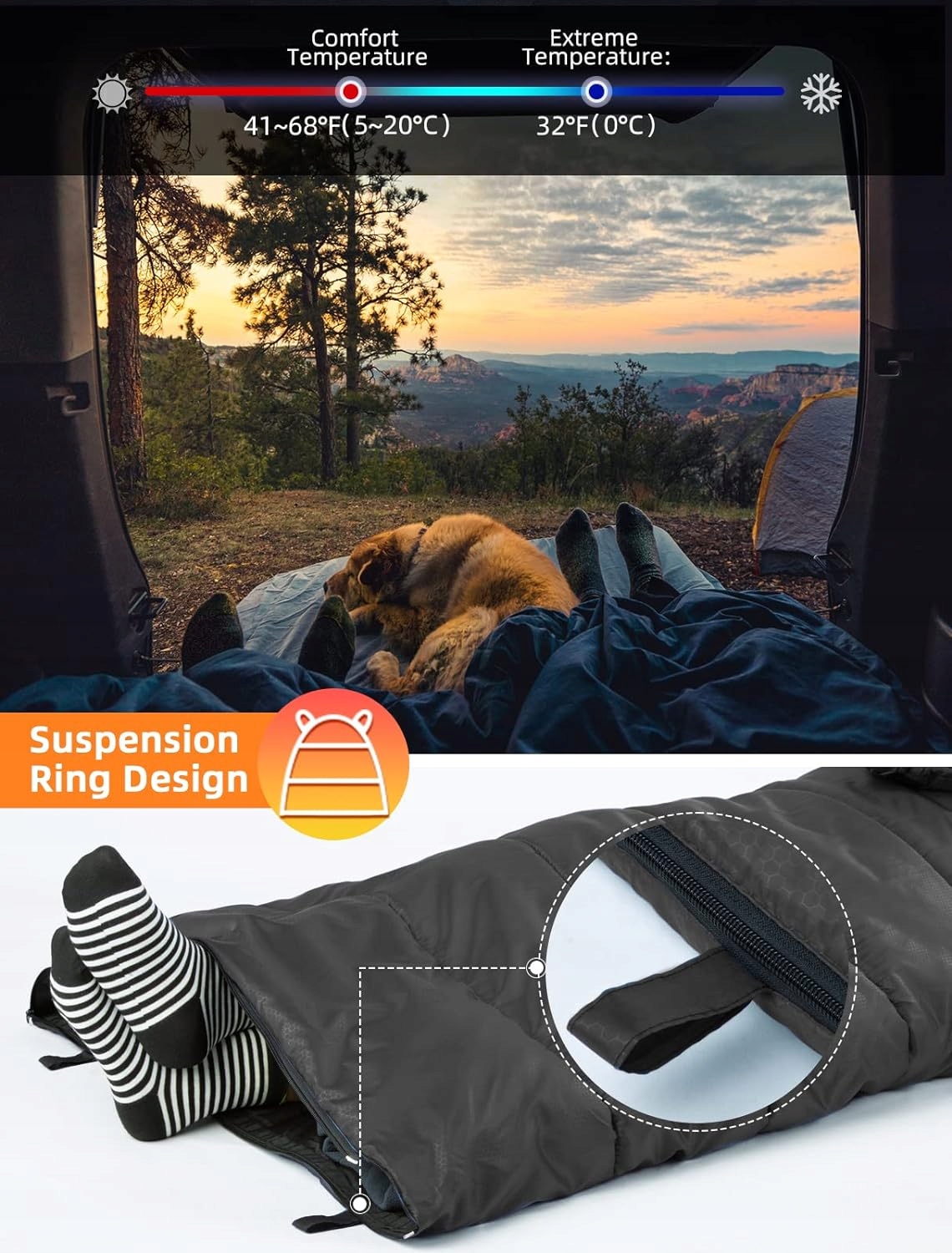 ŚPIWÓR ZIMOWY 4PORY ROKU 0~20°C WODOODPORNY FORCEATT SLEEPING BAG 210X80 Długość 210 cm