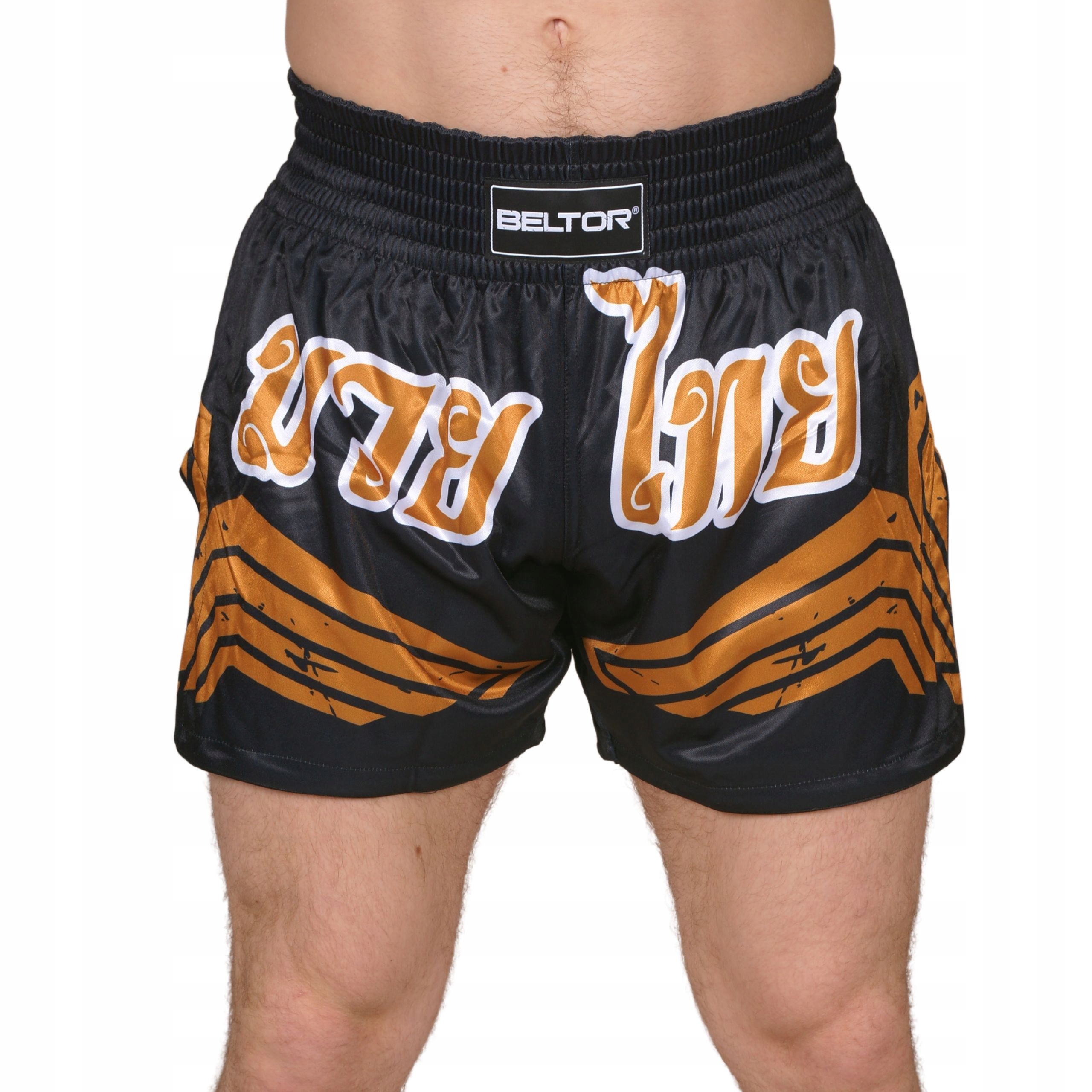 BELTOR SPODENKI TRENINGOWE KRÓTKIE MUAY THAI XXL CZARNE WYSOKA JAKOŚĆ Linia plus size (duże rozmiary)