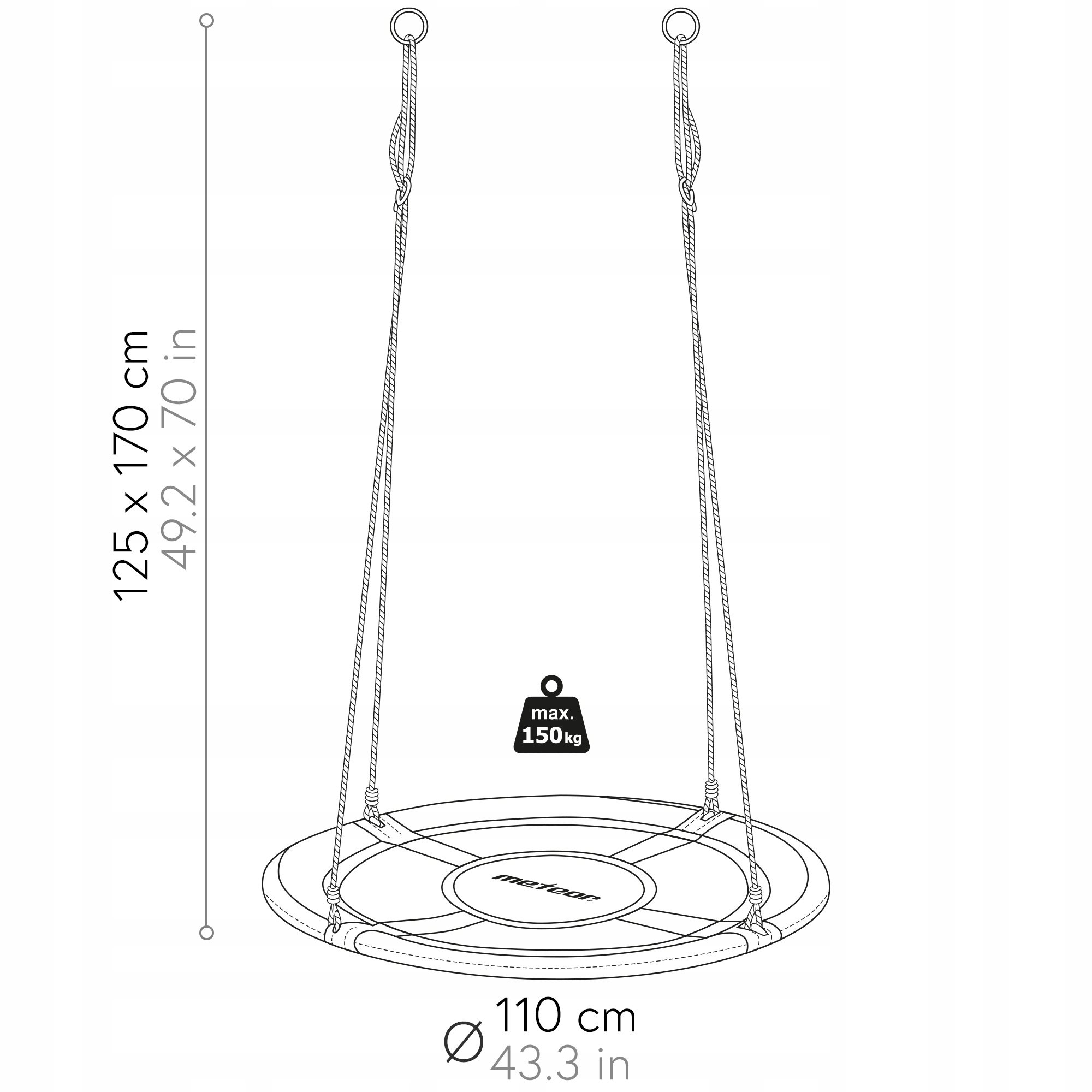 Huśtawka bocianie gniazdo Meteor 110 cm LED Maks. obciążenie 150 kg