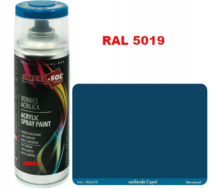 Ral 5019 Lakier Akryl Spray niebieski Połysk jakość Hq wydajny 1233