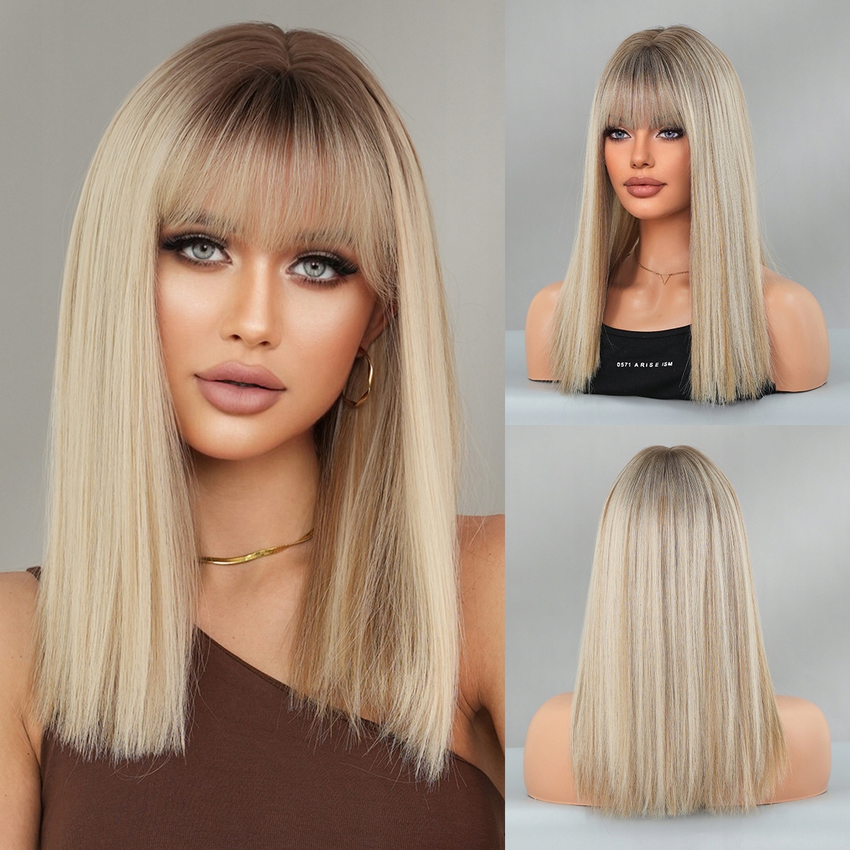 Dámská paruka Paruky Dámské Polodlouhé Ombre Blond Vlasy s hřebínkem 45 cm