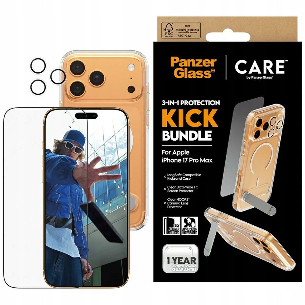 Ochranná sada Care od PanzerGlass Funkce Kick 3v1 Pouzdro+Sklo+Lens d