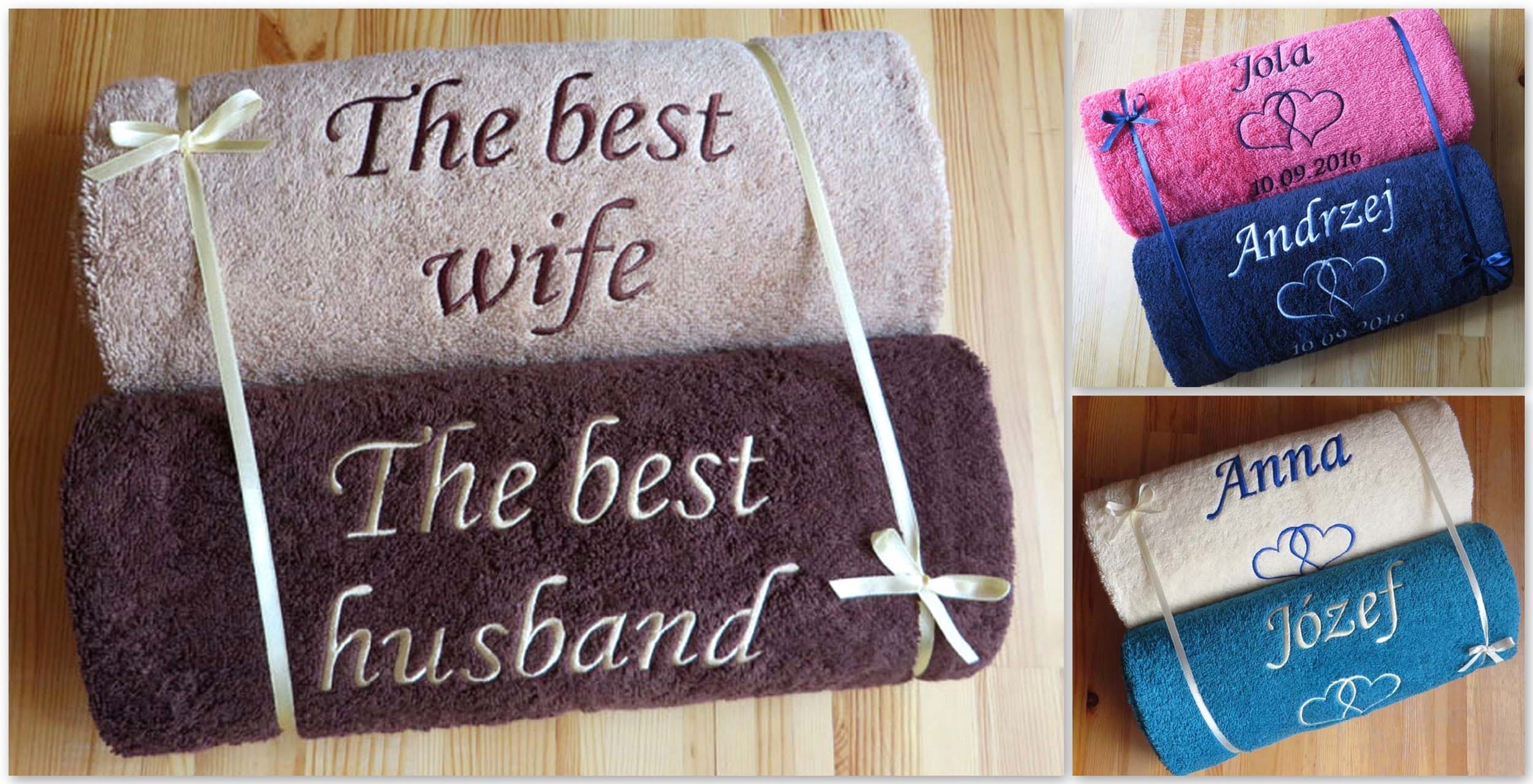 Ręczniki z NAPISEM haft IMIĘ prezent ŚLUB ROCZNICA Gramatura ręcznika 510 - 600 GSM