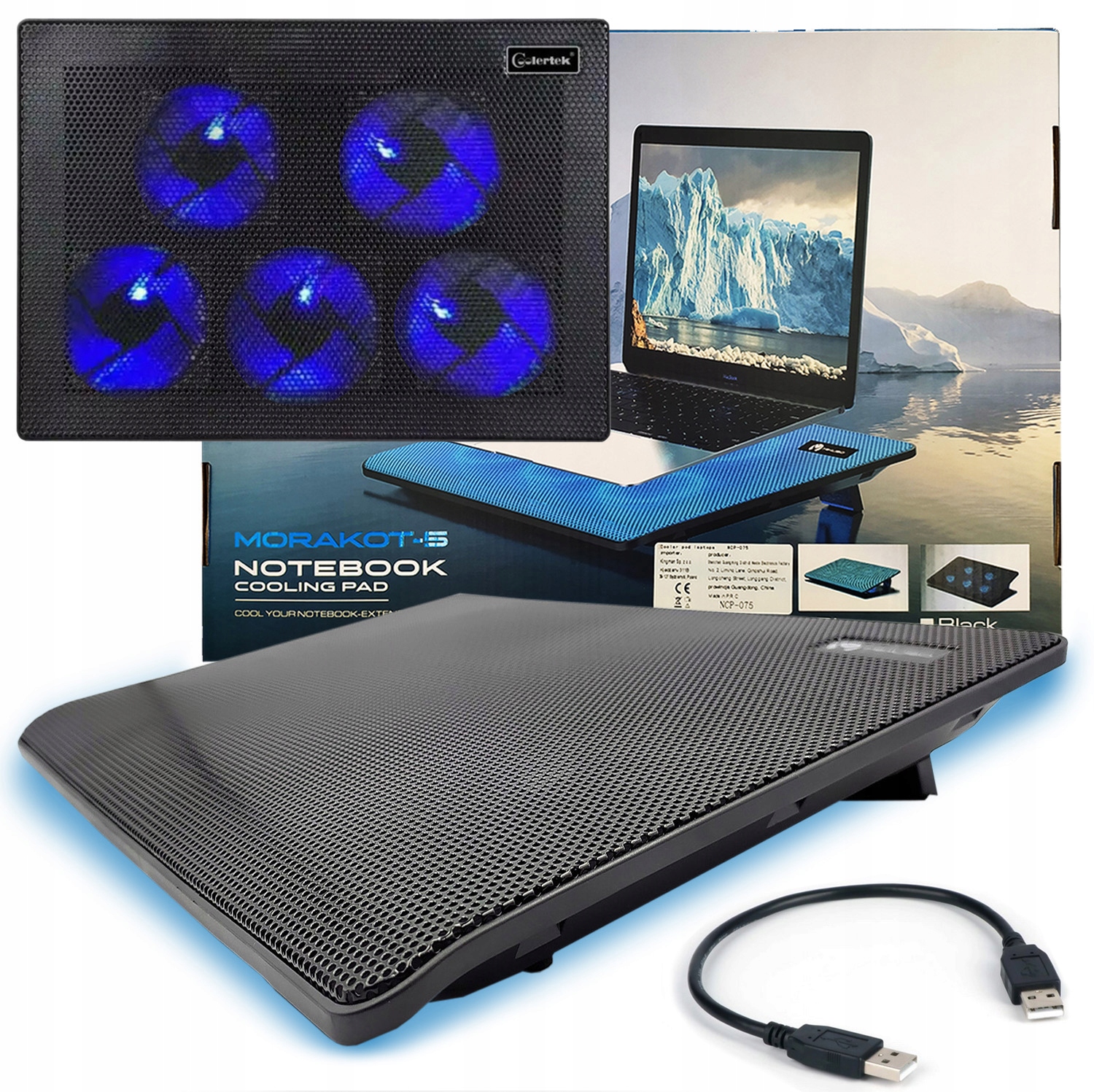 PODSTAWKA PODKŁADKA CHŁODZĄCA POD LAPTOPA 12-19'' COOLER 5 WENTYLATORÓW LED