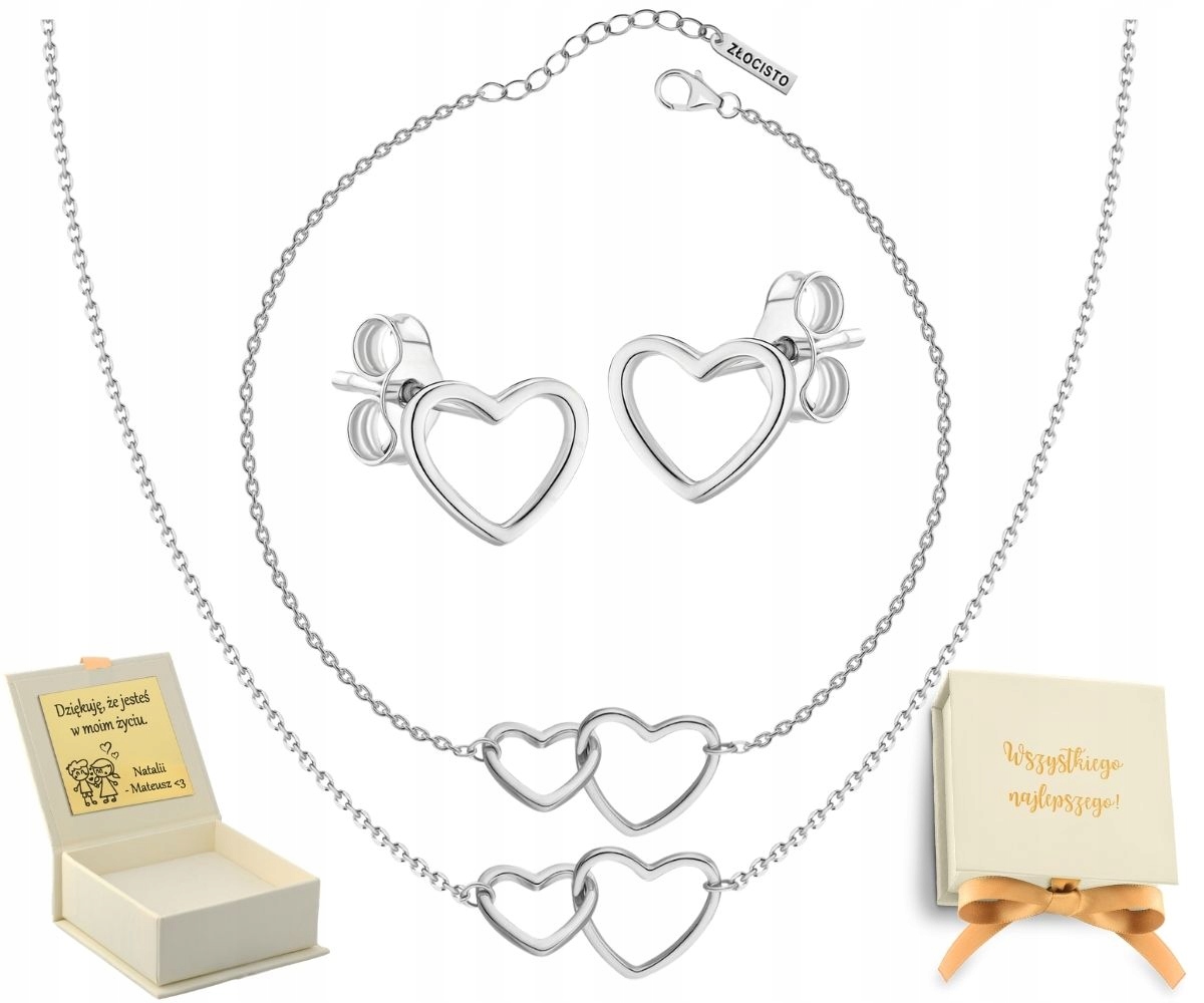 Šperky Náušnice Náhrdelník Náramek 925 Stříbro Srdíčka Srdce
