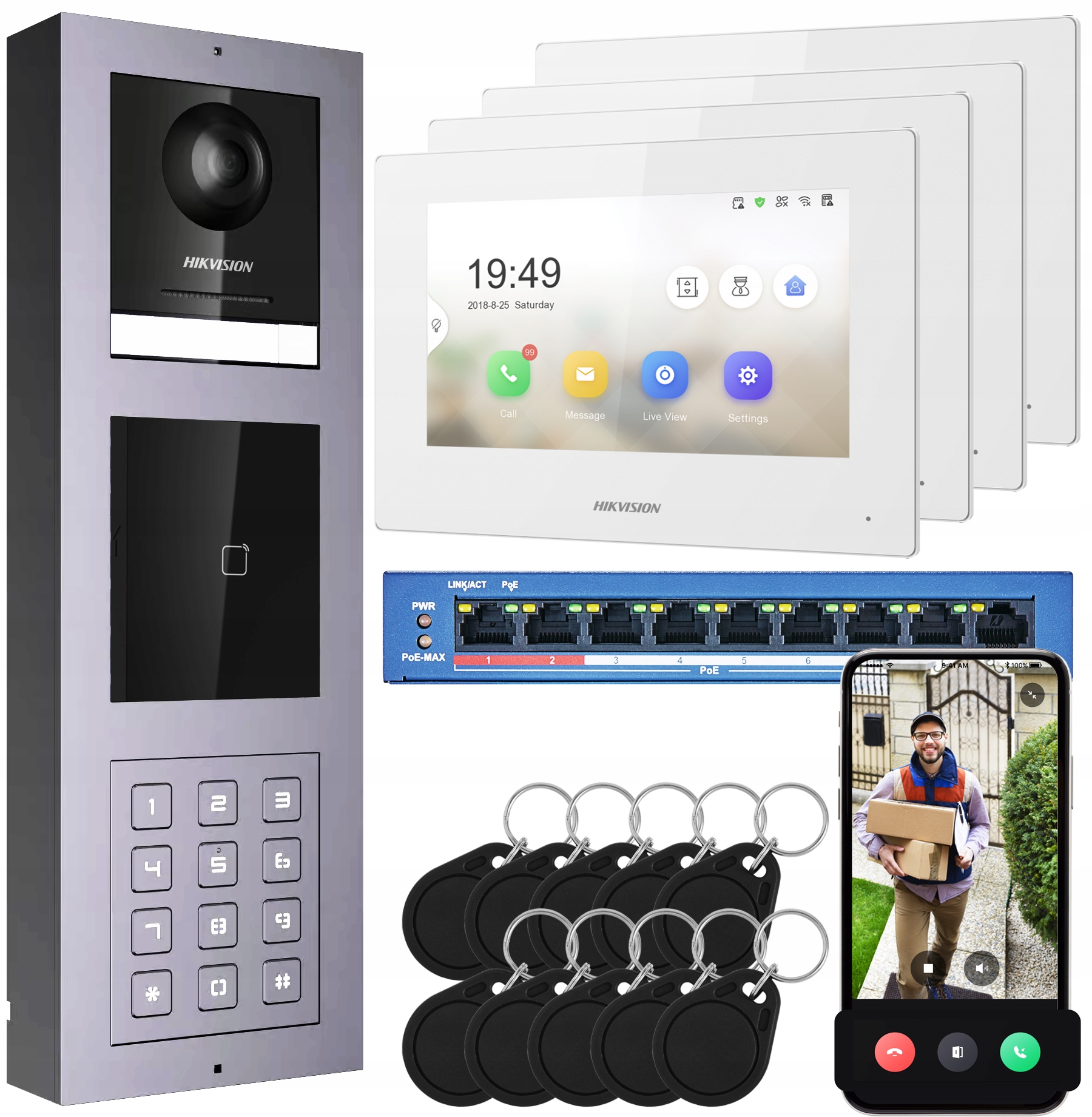 Videovrátnik Hikvision DS-KH6320-WTE1 4x Dotykový monitor 7" Čítačka Aplikácia