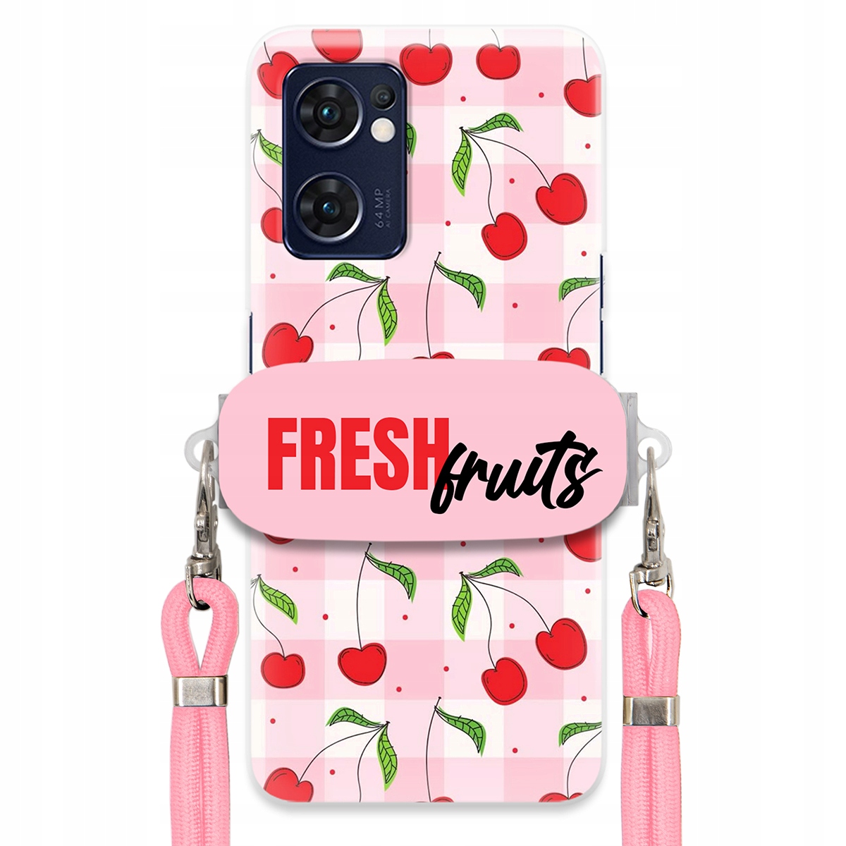 Puzdro pre Oppo Find X5 Lite Case Držiak šnúrok Ružový Fresh Fruits Mriežka
