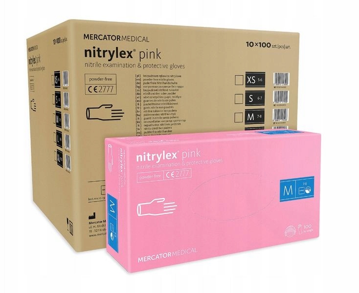 Levně Nitrilové rukavice Bezpudrové Růžové 100ks M x10