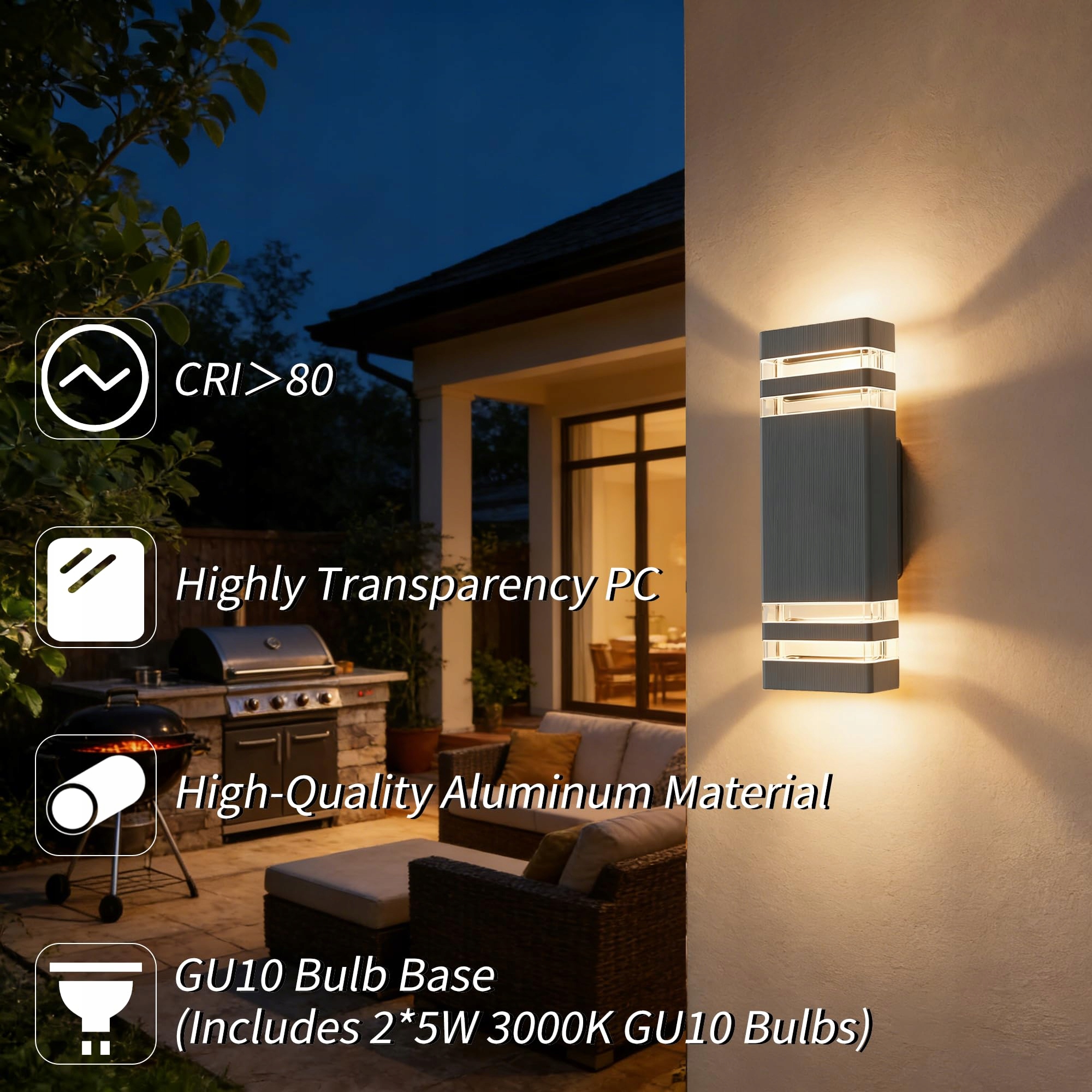 JNR Lampa Zewnętrzna LED IP54 Wodoodporna 5W GU10 3000K Ciepła Biała — miniatura 3