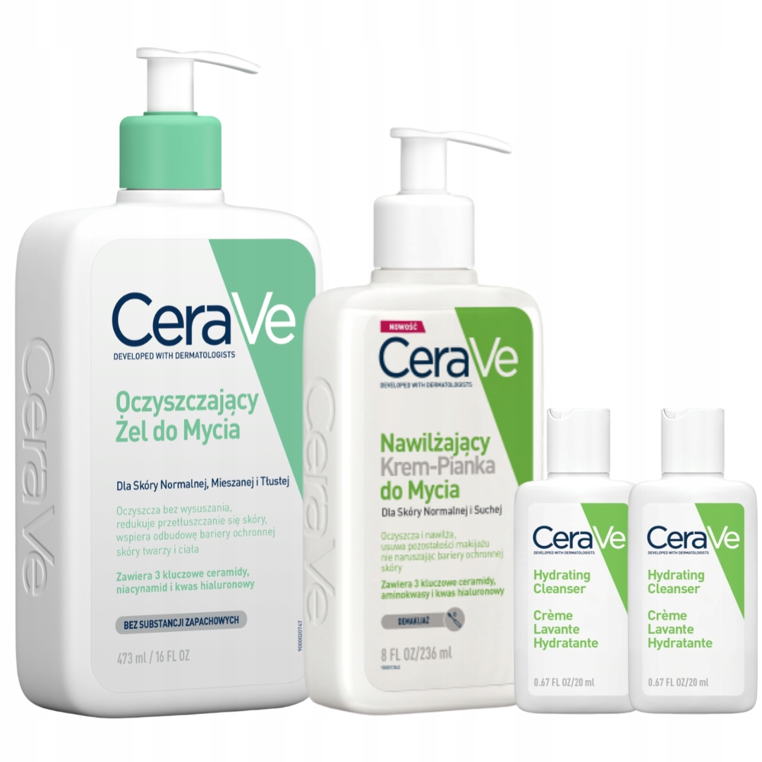 CeraVe Zestaw Żel Oczyszczający 473ml, Krem-Pianka 236ml