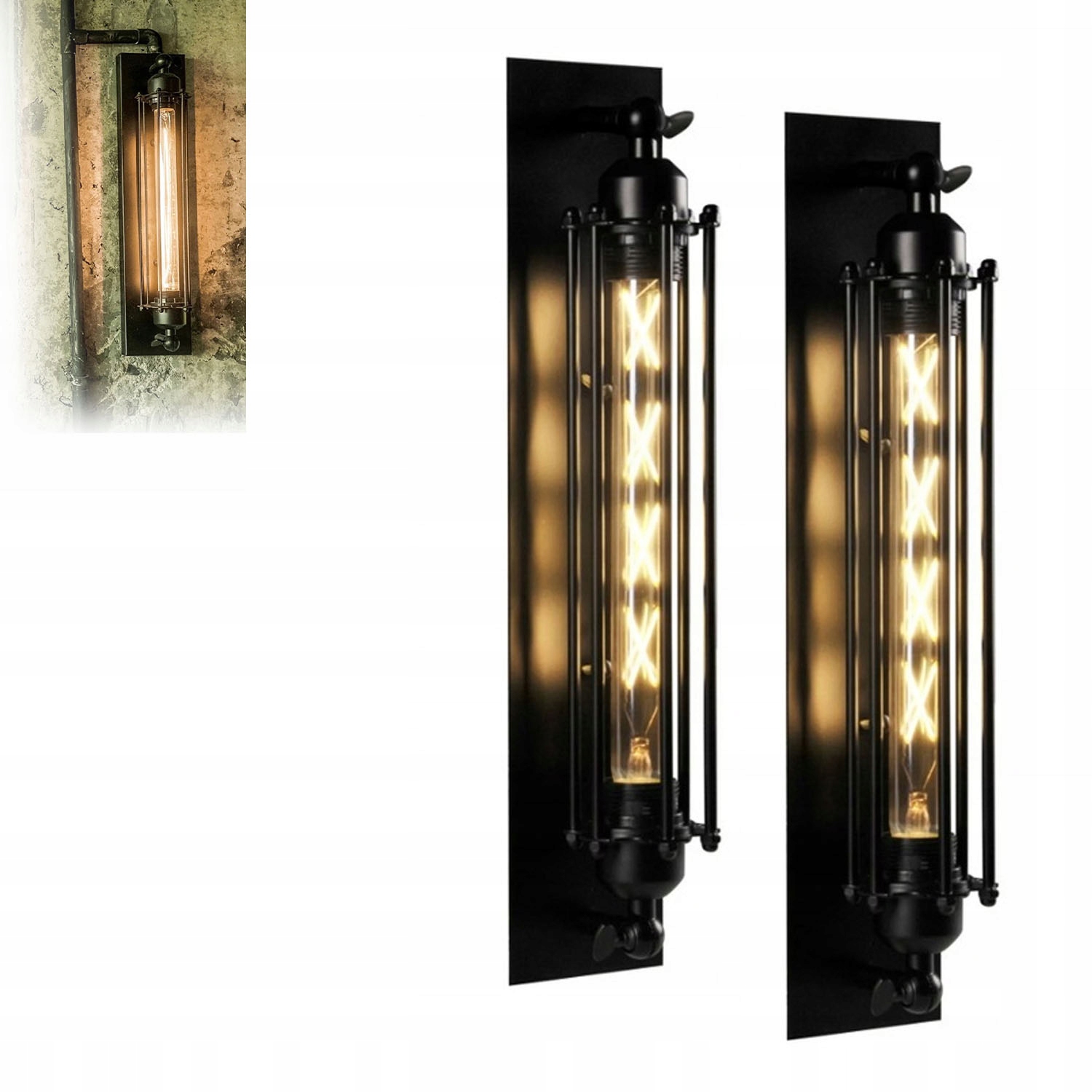 2ks Retro lampa Starožitná nástěnná lampa Vintage Industrial Klec Nástěnné svítidlo Pokoj