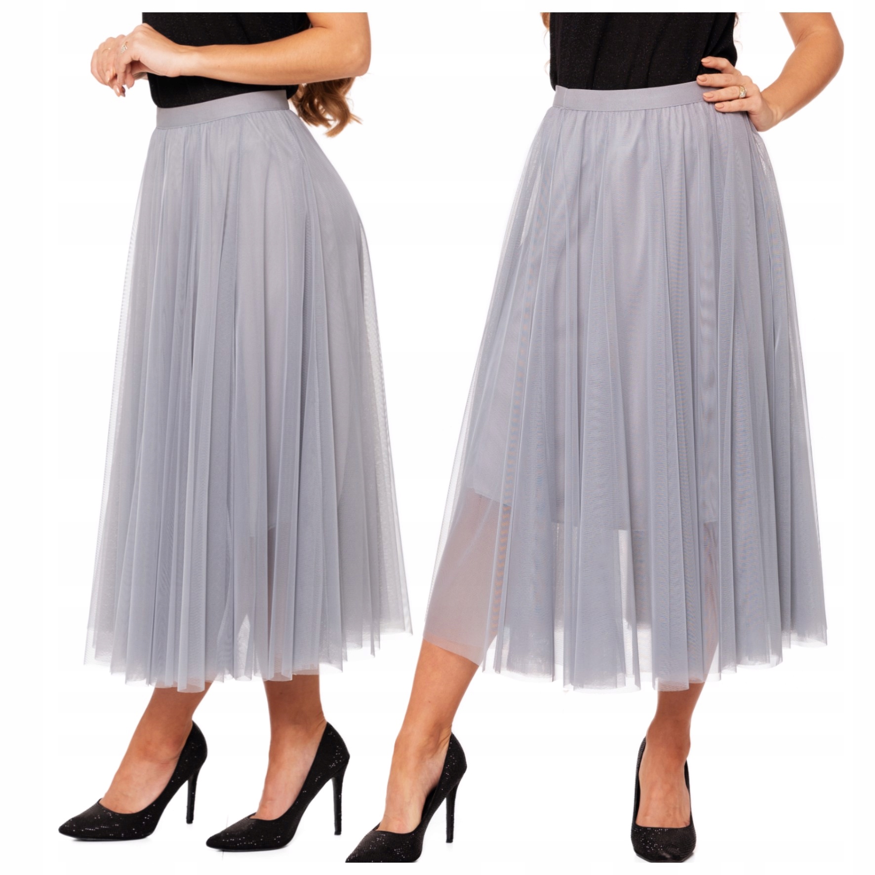 SPÓDNICA TIULOWA DAMSKA BEZ WZORU ELEGANCKA NA GUMCE ZWIEWNA MORAJ L/XL