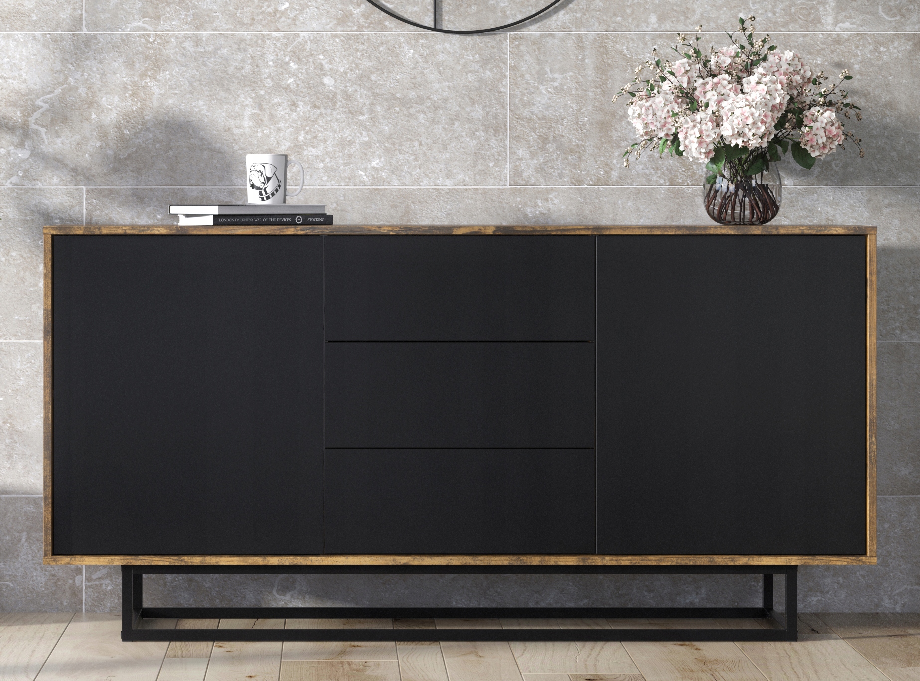 KOMODA SZAFKA LOFT INDUSTRIAL CZARNY MAT LFT101 Marka EFS