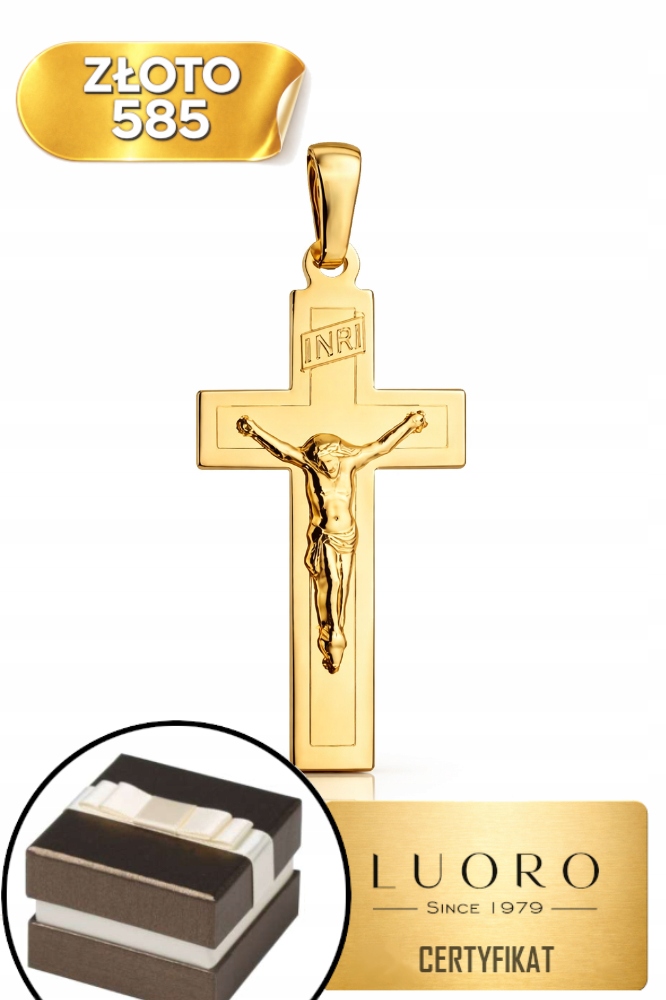 Zlatý Křížek 585 14K Lesklý, Ukřižovaný, 32,6 MM, Elegantní